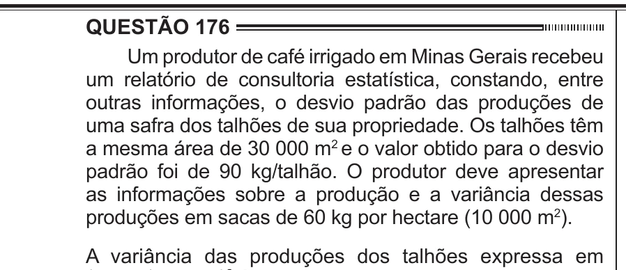 Enunciado original completo da questão 176 do ENEM 2012 - 2º Dia - Caderno 7 - Azul – Aplicação regular, página 31.