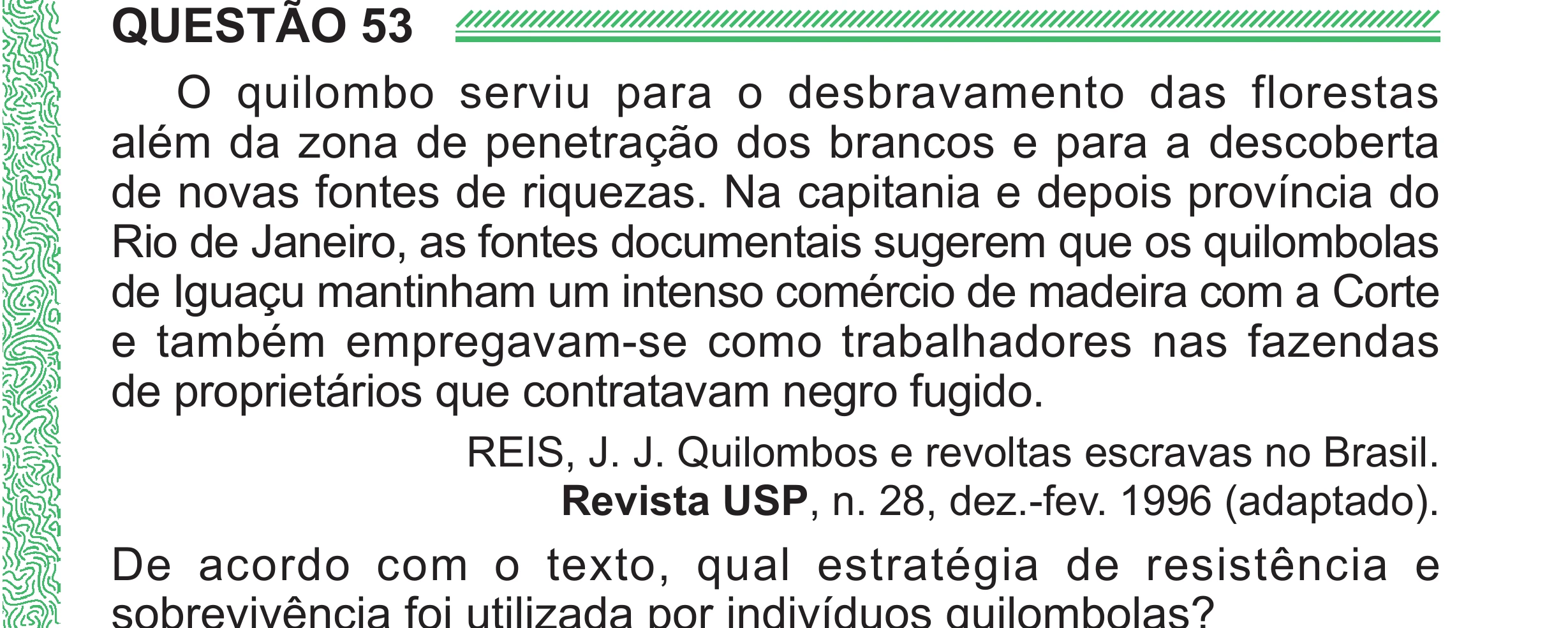 Enunciado original completo da questão 53 do ENEM 2024 - 1º Dia – Caderno 4 – Verde (Superampliada) – Reaplicação/PPL, página 65.