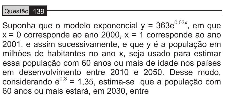 Enunciado e fórmula da questão 139 do ENEM 2009 - 2º Dia - Caderno 8 - Rosa, página 20.