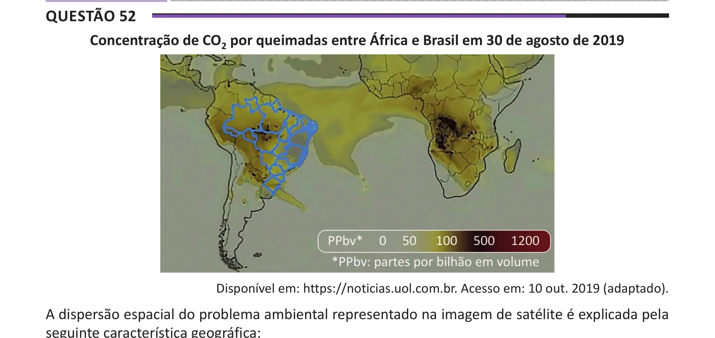 Enunciado original completo da questão 52 do ENEM 2025 - 1º Dia – Caderno 10 – Roxo (Libras) – Aplicação Regular - (Ampliada), página 43.