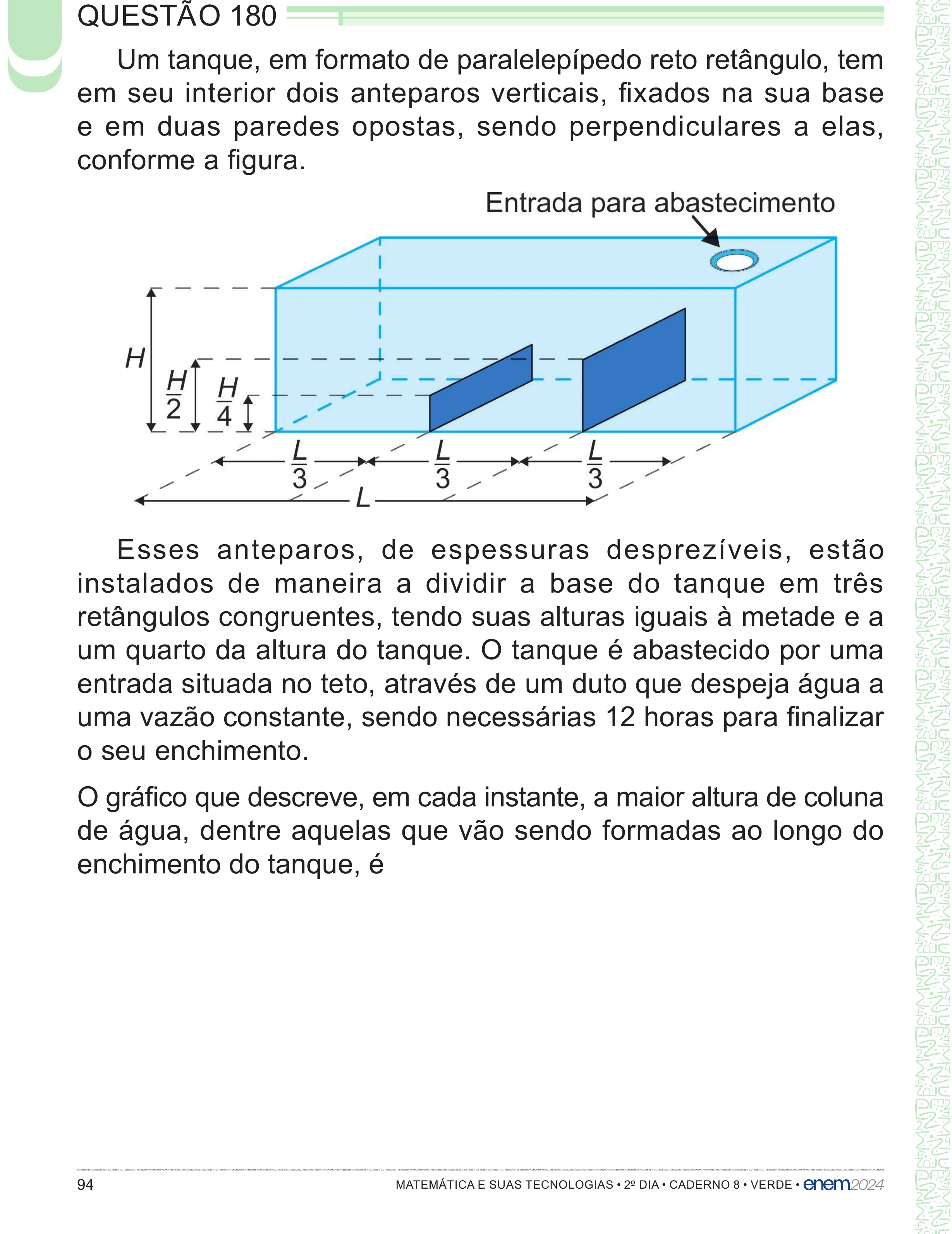 Enunciado original completo da questão 180 do ENEM 2024 - 2º Dia – Caderno 8 – Verde – Aplicação Regular - (Superampliada), página 94.