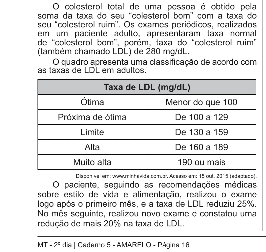 Enunciado original completo da questão 137 do ENEM 2018 - 2º Dia - Caderno 5 - Amarelo – Aplicação regular, página 16.