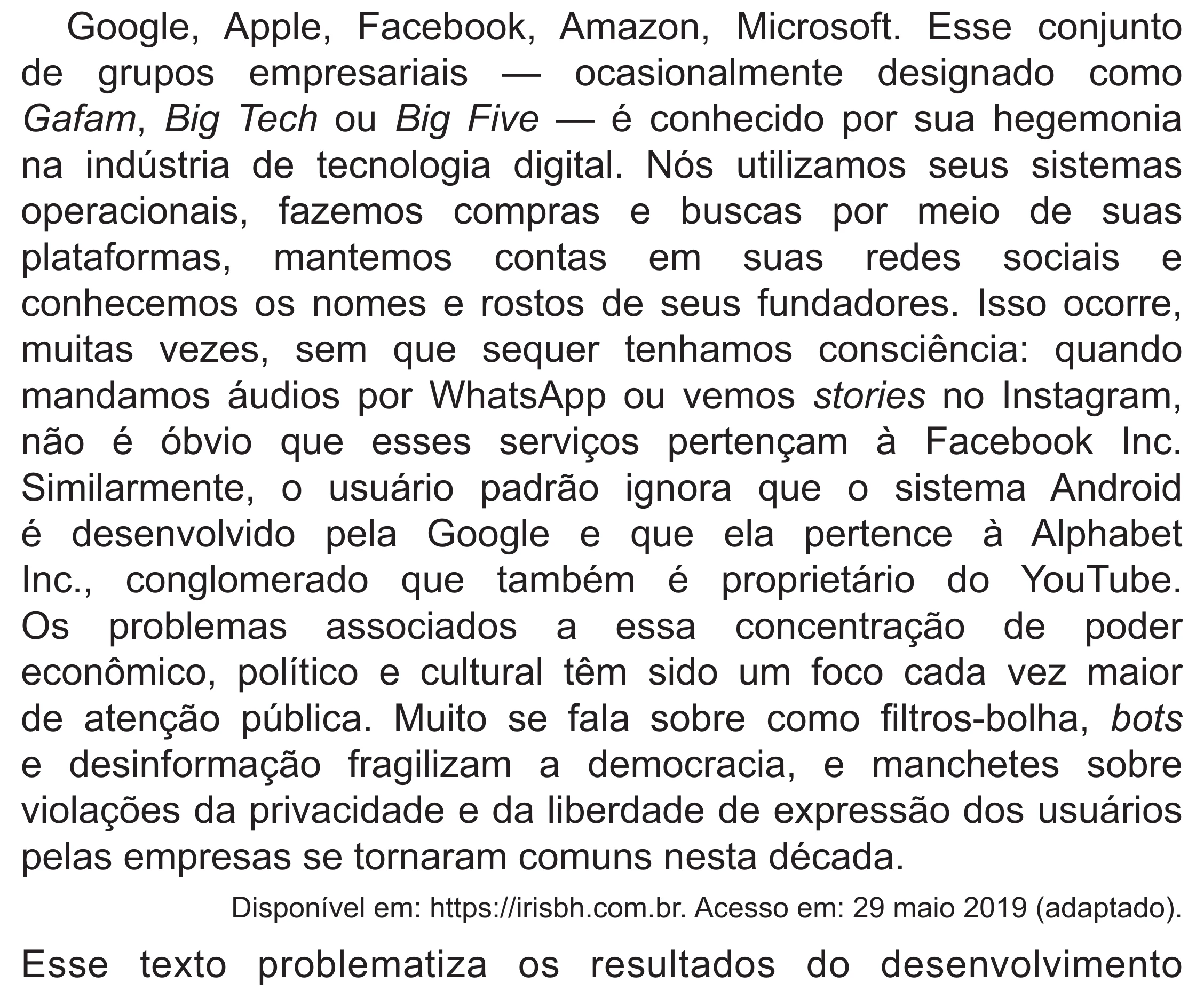 Enunciado original completo da questão 45 do ENEM 2021 - 1º Dia – Caderno 2 – Amarelo (Superampliada) – Reaplicação/PPL/Segunda Oportunidade, página 50.