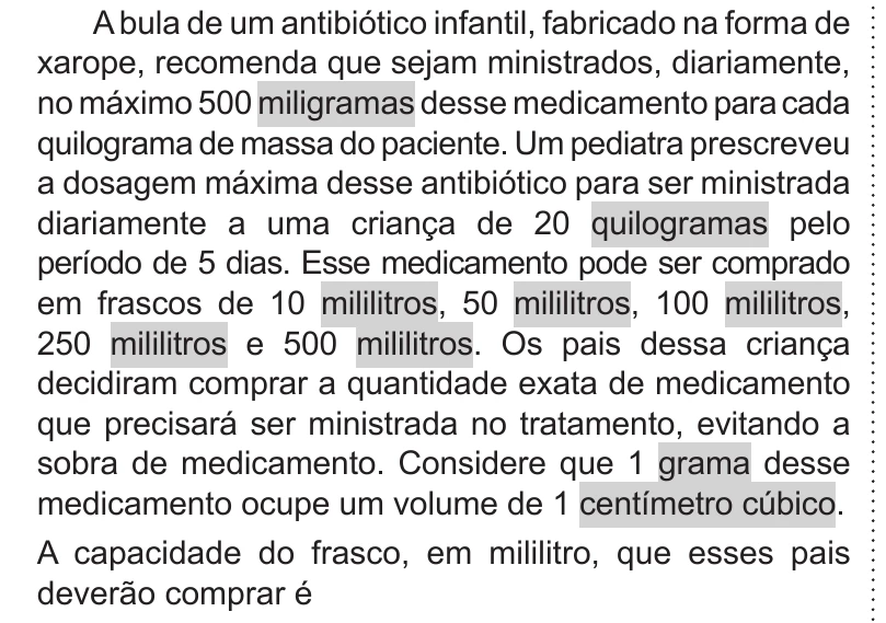 Enunciado original completo da questão 165 do ENEM 2019 - 2º Dia – Caderno 11 – Laranja (Braile e Ledor) – Aplicação Regular, página 25.