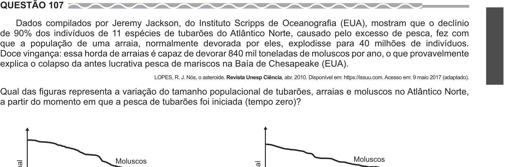 Enunciado original completo da questão 107 do ENEM 2017 - 2º Dia - Caderno 5 - Amarelo – Reaplicação/PPL, página 7.