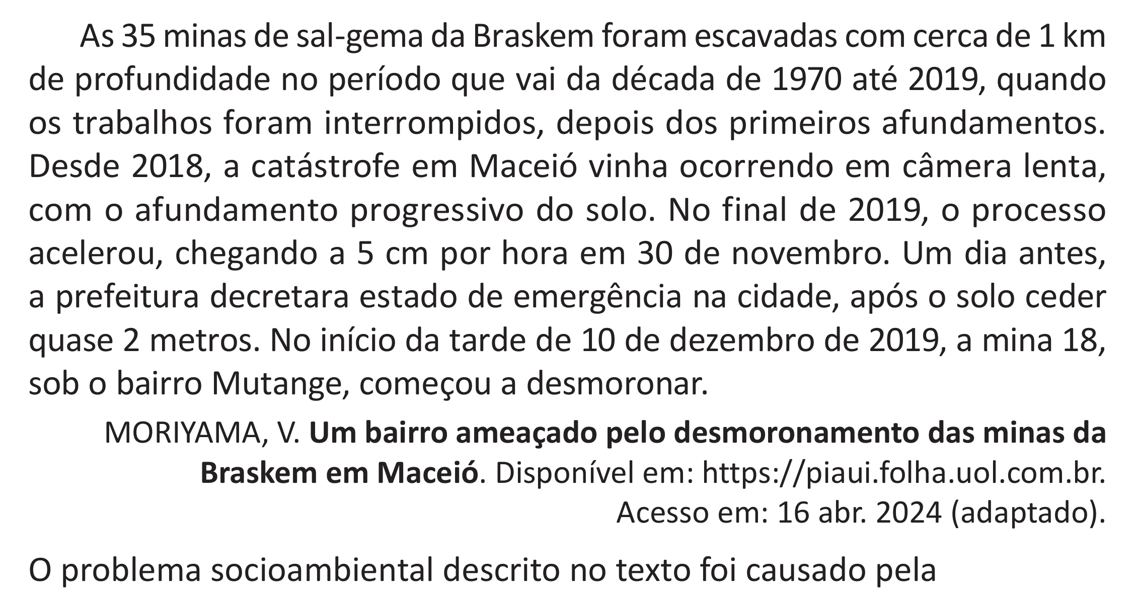 Enunciado original completo da questão 57 do ENEM 2025 - 1º Dia – Caderno 9 – Laranja (Braile e ledor) – Reaplicação - (Superampliada), página 67.