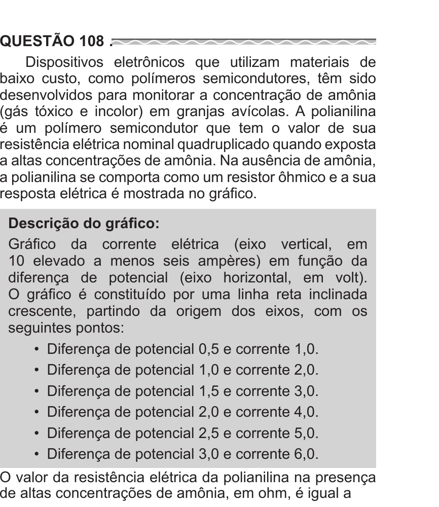 Enunciado original completo da questão 108 do ENEM 2017 - 2º Dia - Caderno 11 – Laranja (Braile e ledor) – Aplicação regular, página 7.