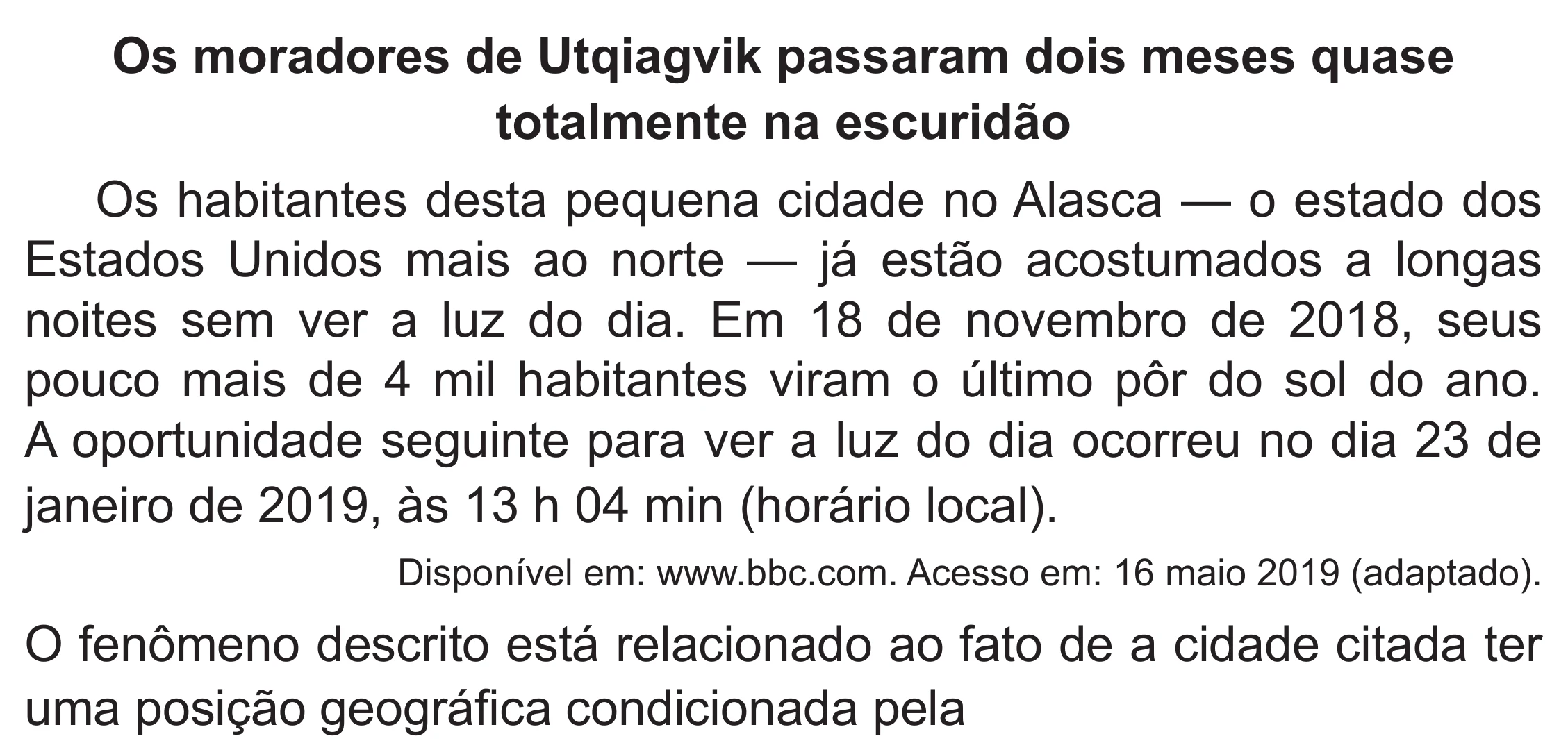 Enunciado original completo da questão 77 do ENEM 2019 - 1º Dia – Caderno 2 – Amarelo (Superampliada) – Aplicação Regular, página 71.