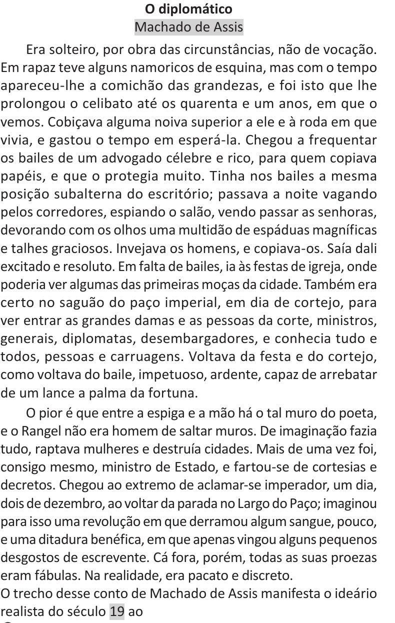 Enunciado original completo da questão 19 do ENEM 2025 - 1º Dia – Caderno 9 – Laranja (Braile e ledor) – Reaplicação - (Ledor), página 9.