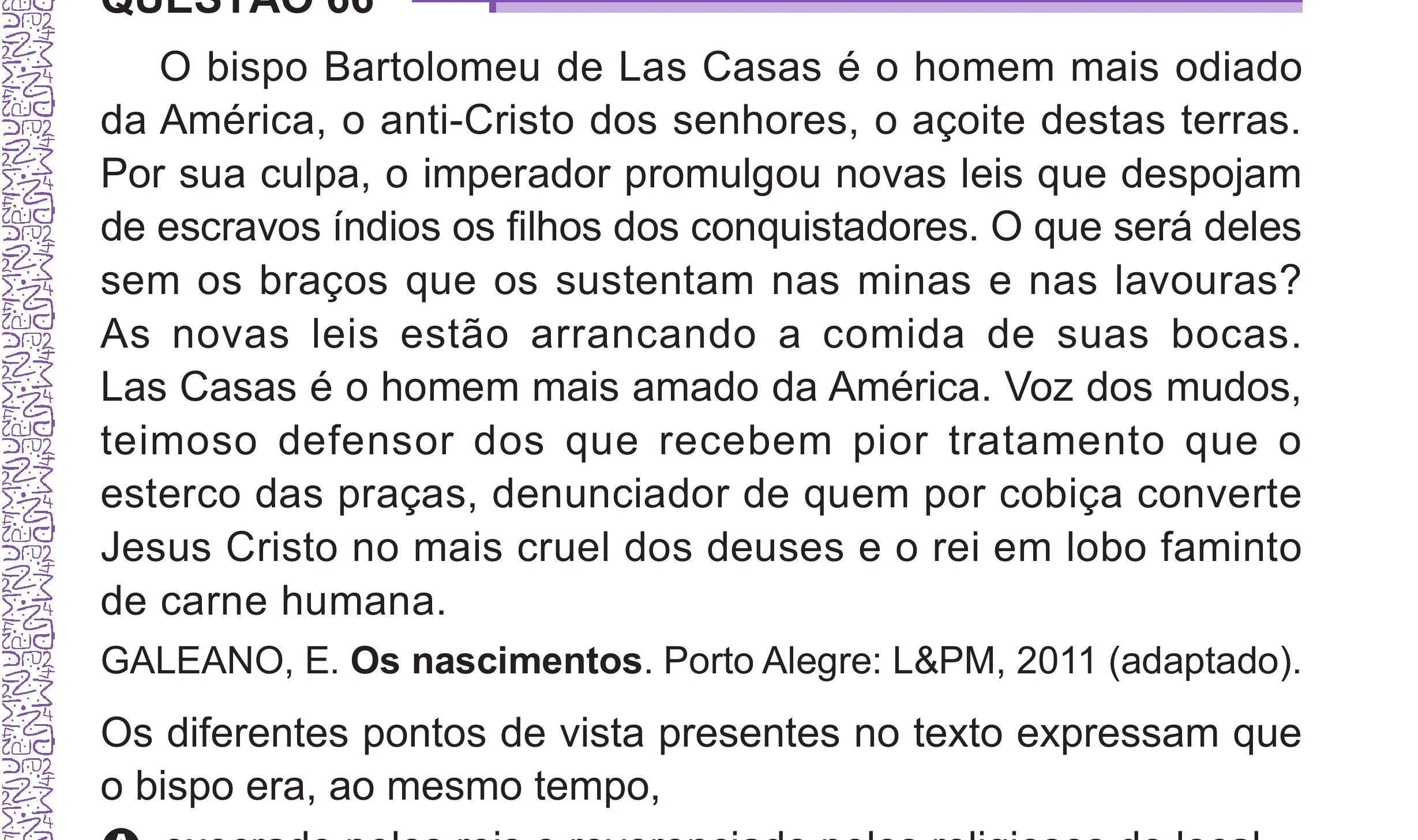 Enunciado original completo da questão 66 do ENEM 2024 - 1º Dia – Caderno 10 – Roxo (Libras) – Aplicação Regular - (Superampliada), página 75.