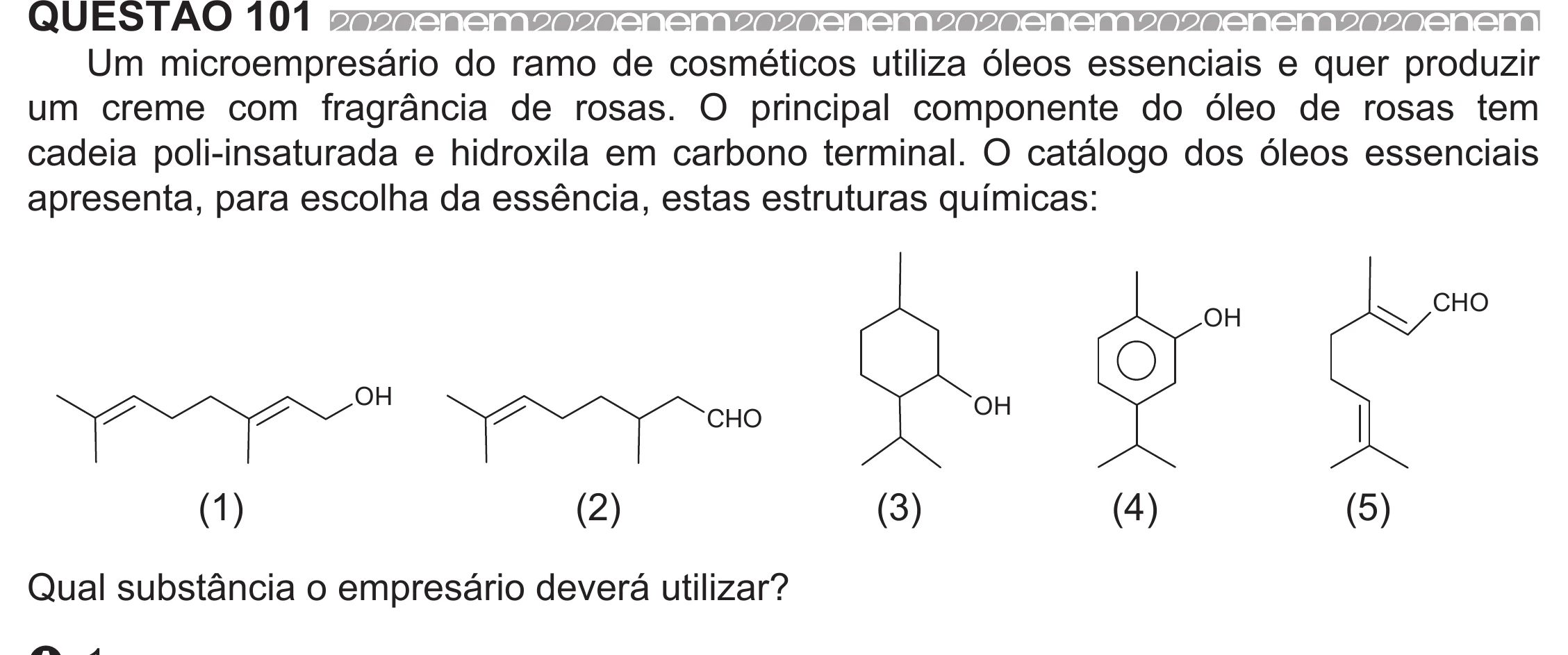 Enunciado original completo da questão 101 do ENEM 2020 - 2º Dia - Caderno 8 – Rosa (Ampliada) – Aplicação Regular, página 10.