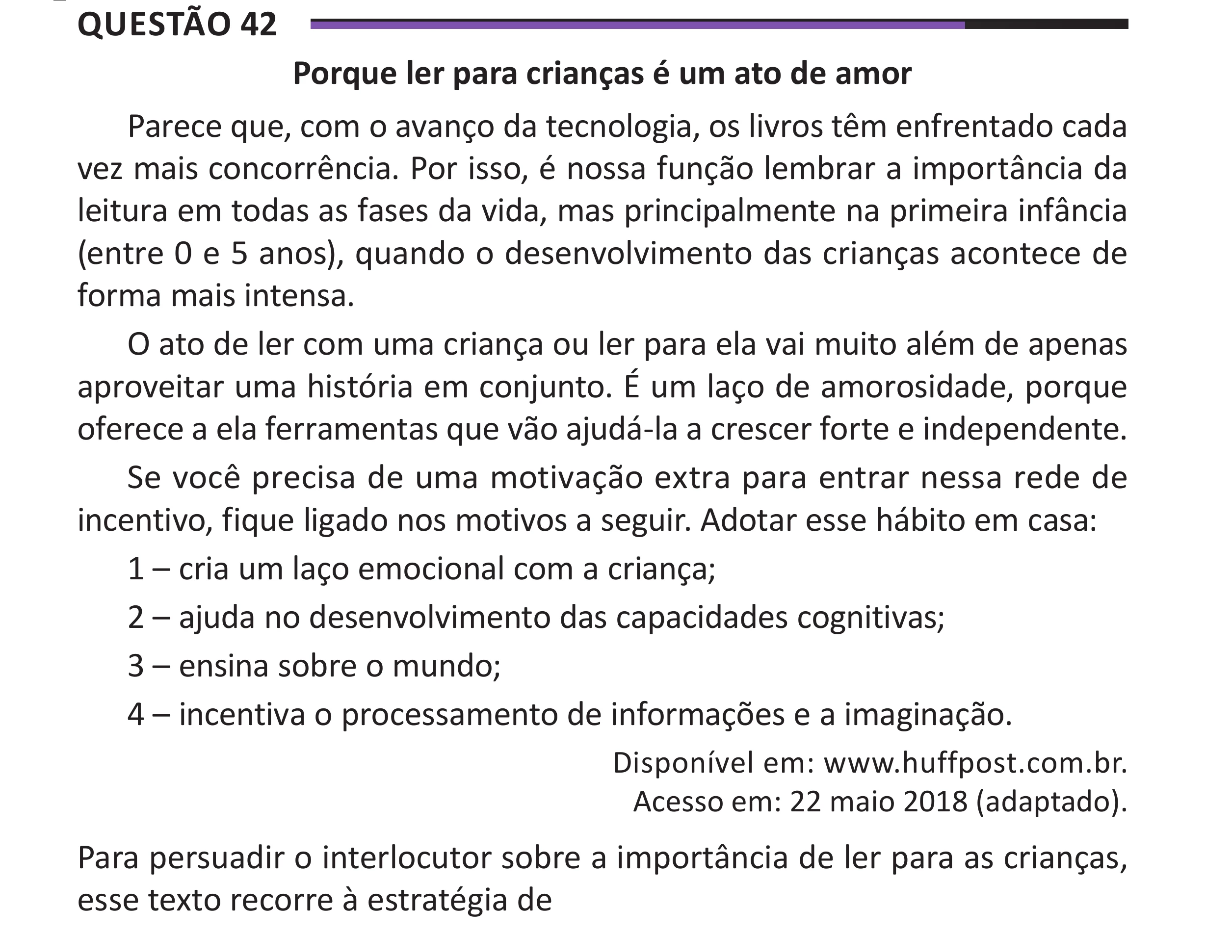 Enunciado original completo da questão 42 do ENEM 2025 - 1º Dia – Caderno 10 – Roxo (Libras) – Aplicação Regular - (Superampliada), página 48.