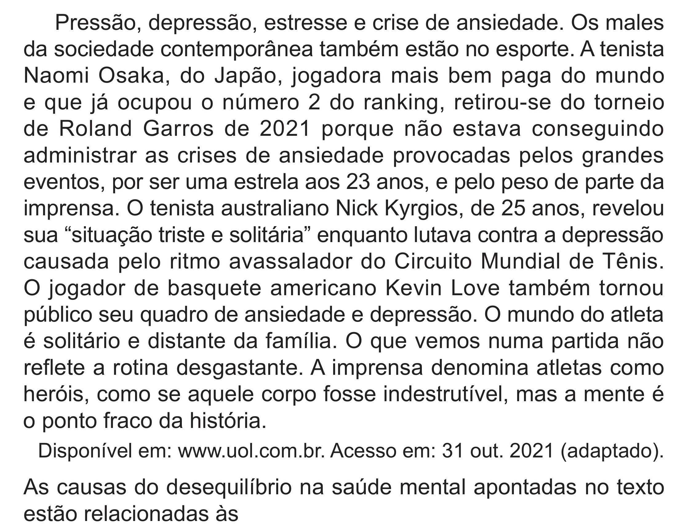 Enunciado original completo da questão 43 do ENEM 2024 - 1º Dia – Caderno 10 – Roxo (Libras) – Aplicação Regular - (Superampliada), página 55.