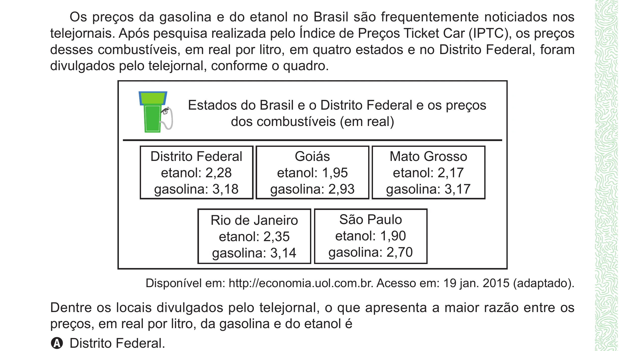 Enunciado original completo da questão 171 do ENEM 2024 - 2º Dia – Caderno 8 – Verde (Ampliada) – Reaplicação/PPL, página 56.