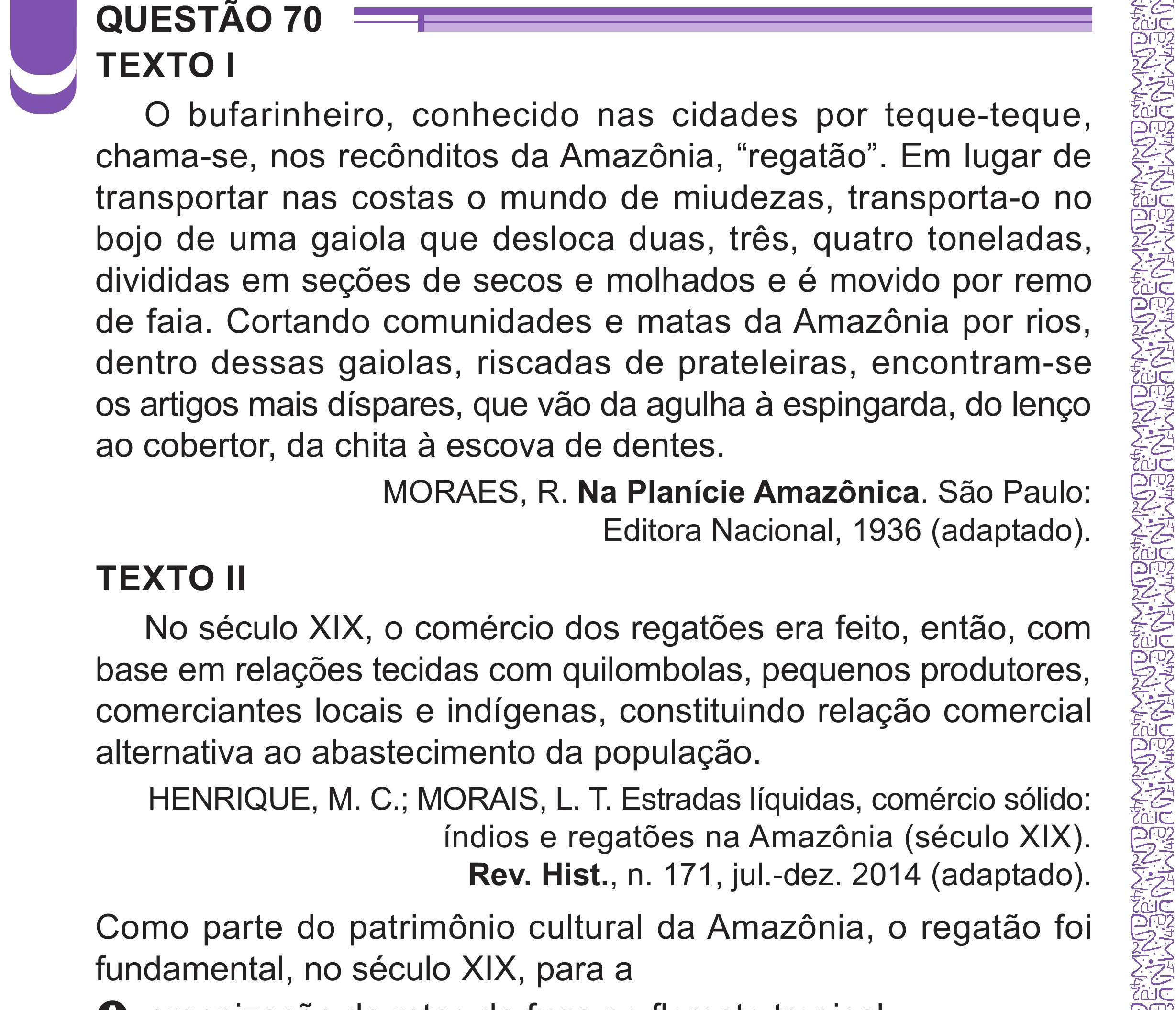 Enunciado original completo da questão 70 do ENEM 2024 - 1º Dia – Caderno 10 – Roxo (Libras) – Aplicação Regular - (Superampliada), página 78.