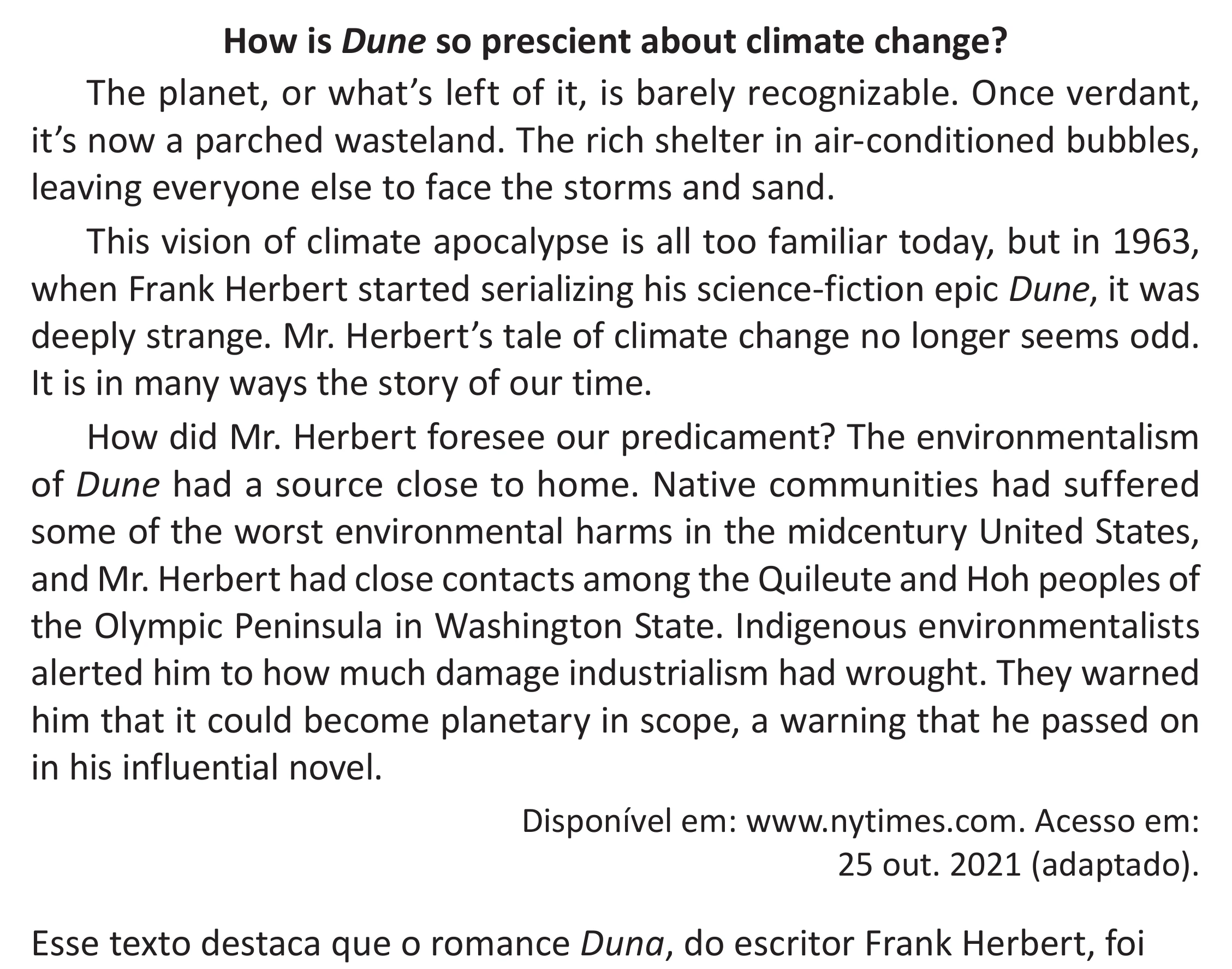 Enunciado original completo da questão 3 (inglês) do ENEM 2025 - 1º Dia – Caderno 9 – Laranja (Braile e ledor) – Reaplicação - (Superampliada), página 5.