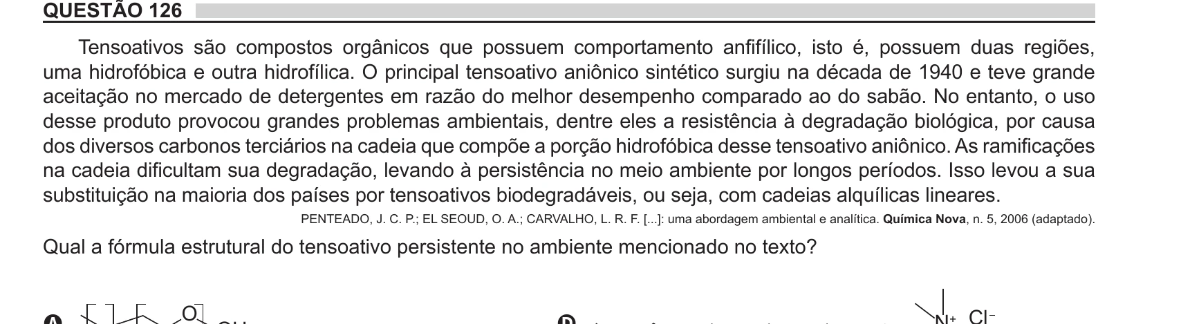 Enunciado original completo da questão 126 do ENEM 2018 - 2º Dia - Caderno 7 - Azul – Aplicação regular, página 12.
