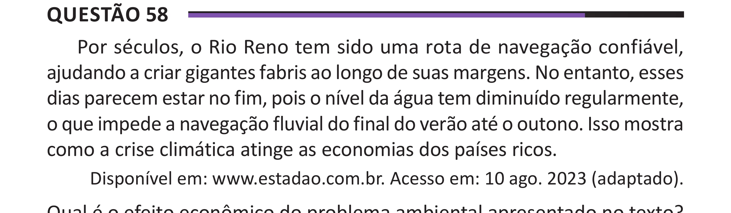 Enunciado original completo da questão 58 do ENEM 2025 - 1º Dia – Caderno 10 – Roxo (Libras) – Aplicação Regular - (Superampliada), página 67.