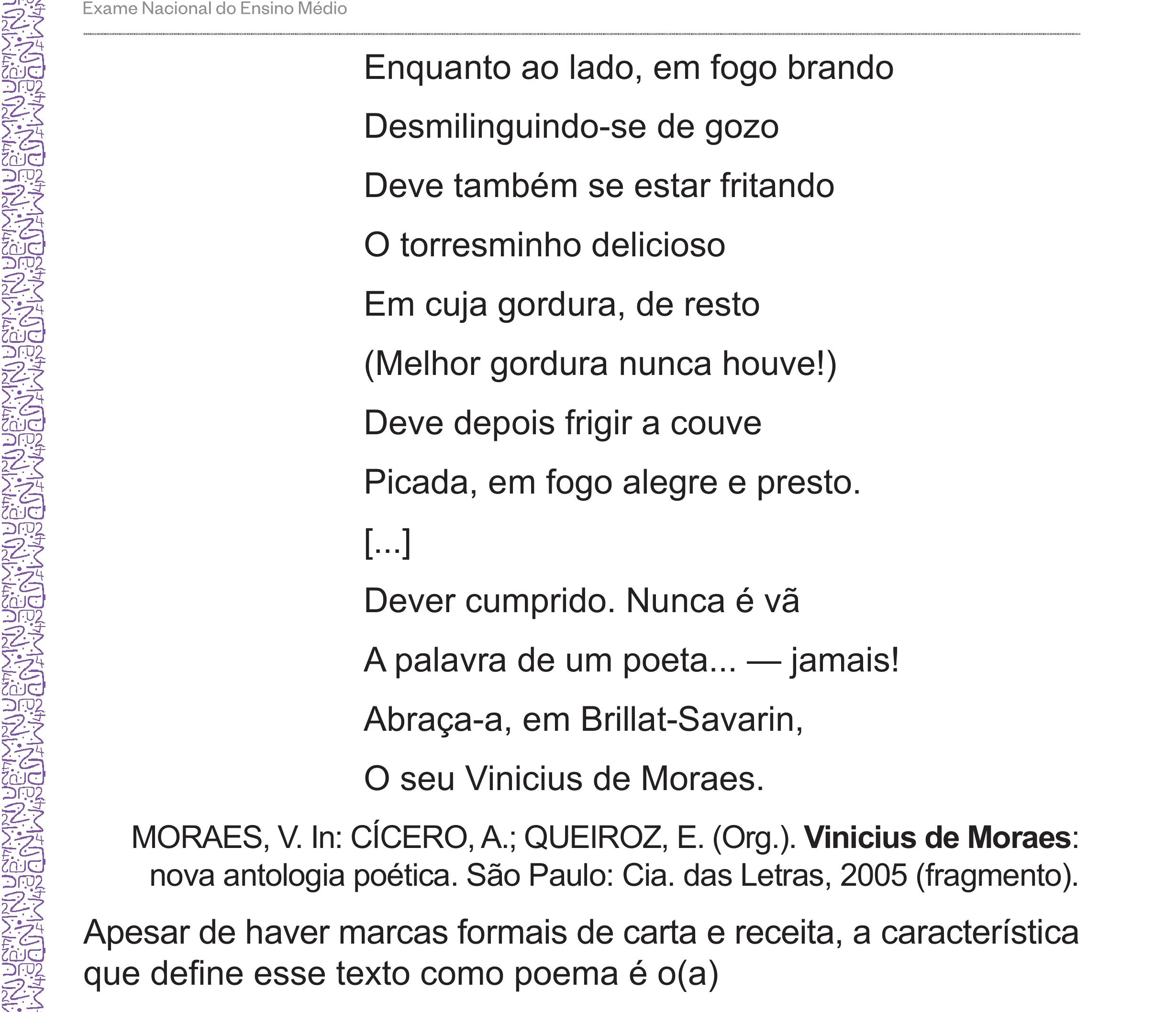Enunciado original completo da questão 11 do ENEM 2024 - 1º Dia – Caderno 10 – Roxo (Libras) – Aplicação Regular - (Superampliada), página 19.