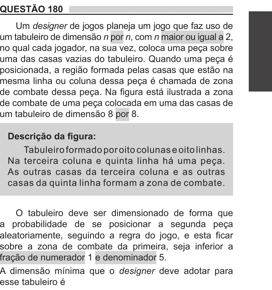 Enunciado original completo da questão 180 do ENEM 2018 - 2º Dia - Caderno 11 – Laranja (Braile e ledor) – Aplicação regular, página 31.