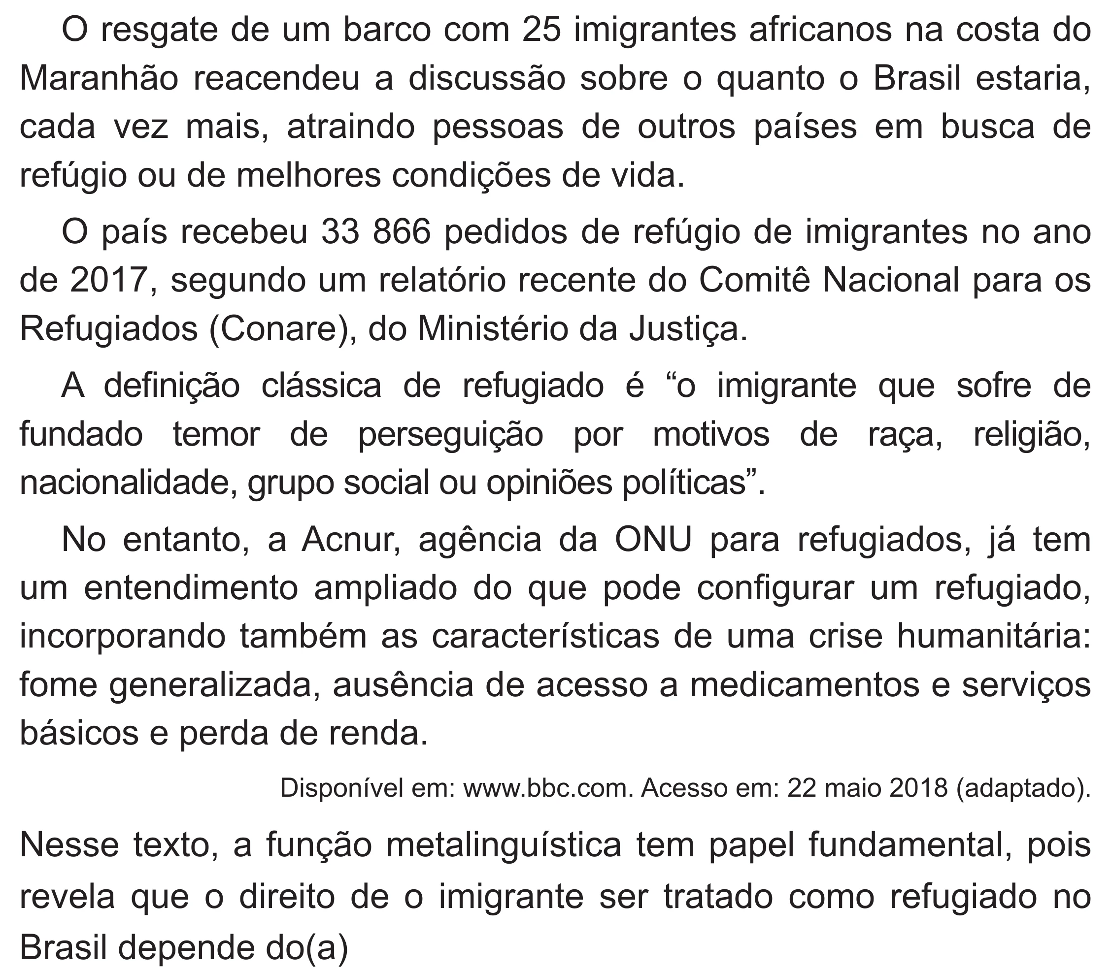 Enunciado original completo da questão 20 do ENEM 2020 - 1º Dia – Caderno 4 – Rosa (Superampliada) – Reaplicação/PPL, página 30.