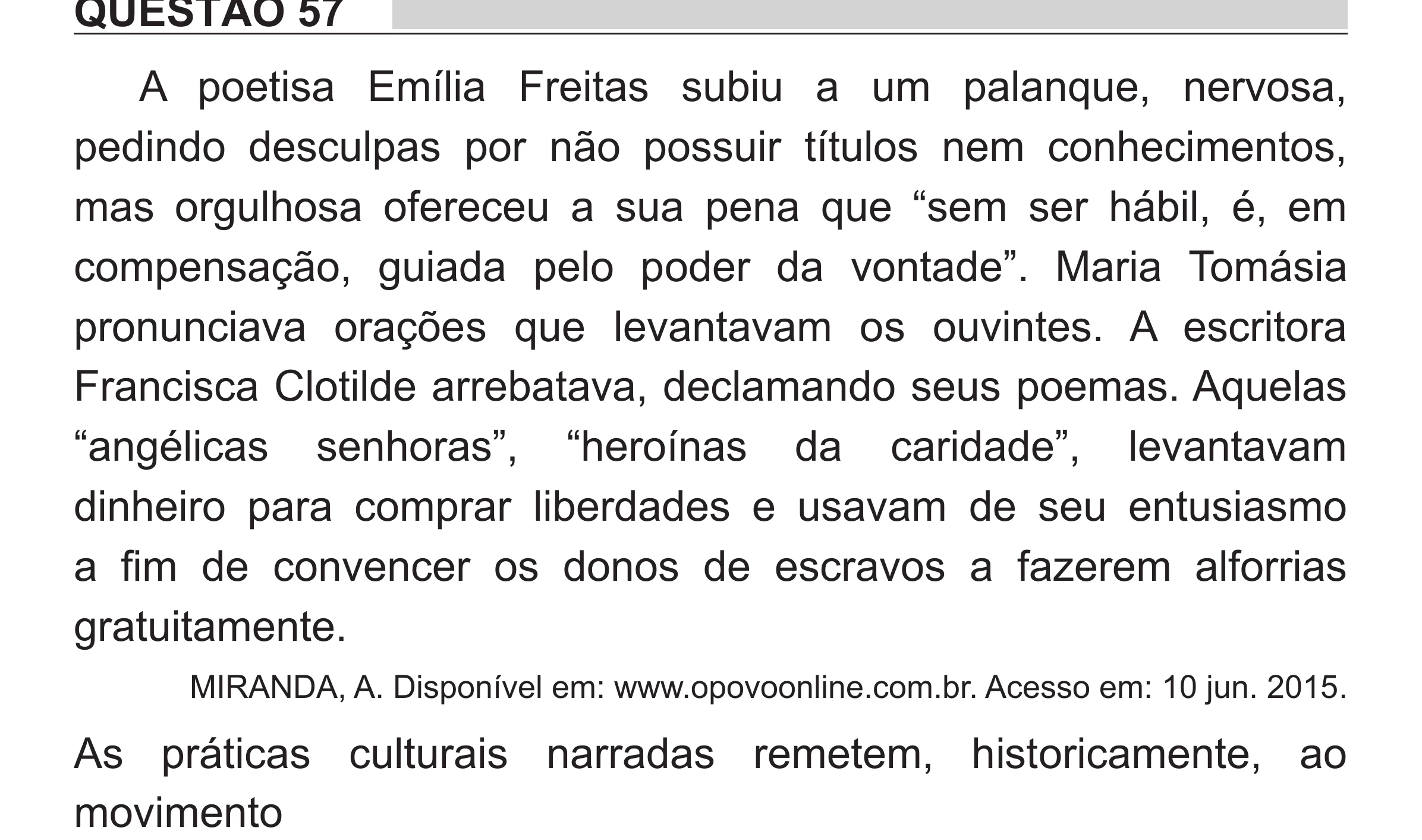 Enunciado original completo da questão 57 do ENEM 2018 - 1º Dia - Caderno 1 - Azul (Superampliada) – Aplicação regular, página 59.