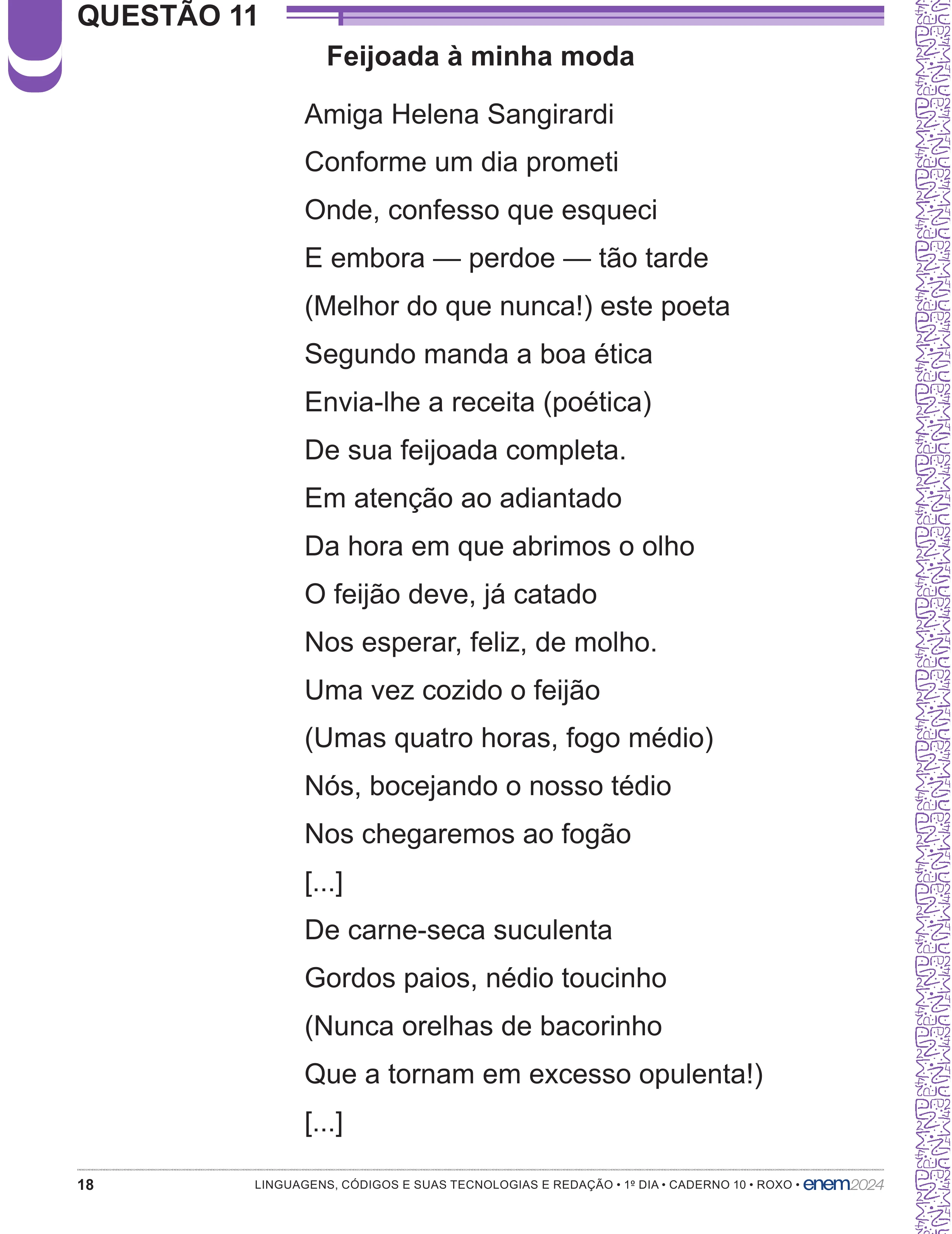 Enunciado original completo da questão 11 do ENEM 2024 - 1º Dia – Caderno 10 – Roxo (Libras) – Aplicação Regular - (Superampliada), página 18.