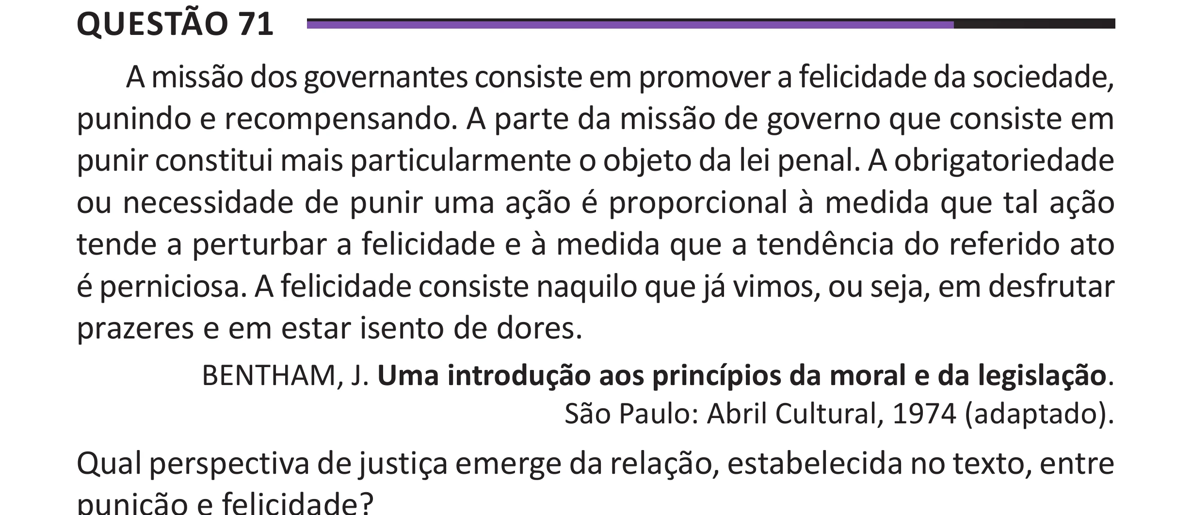 Enunciado original completo da questão 71 do ENEM 2025 - 1º Dia – Caderno 10 – Roxo (Libras) – Aplicação Regular - (Superampliada), página 79.