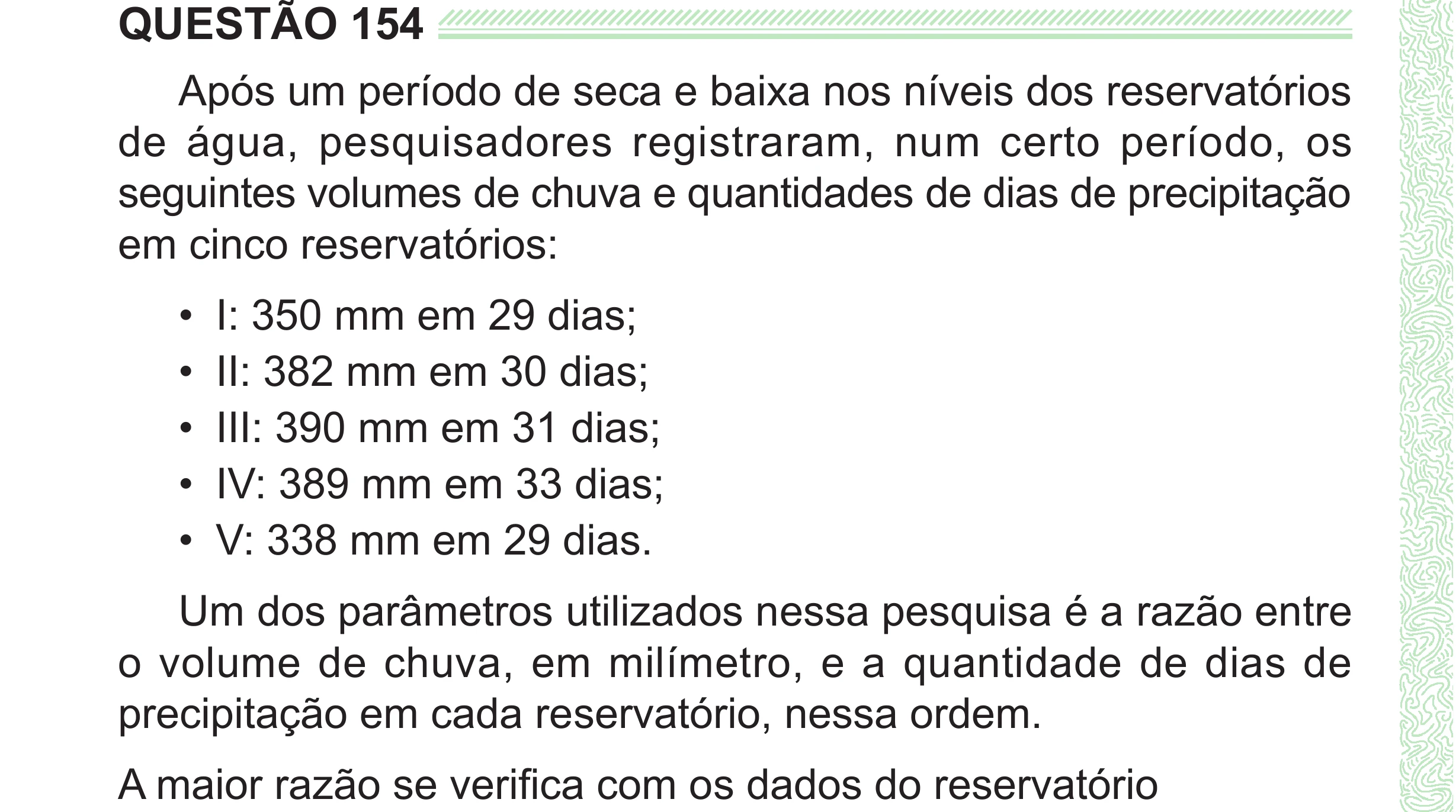 Enunciado original completo da questão 154 do ENEM 2024 - 2º Dia – Caderno 8 – Verde (Superampliada) – Reaplicação/PPL, página 68.
