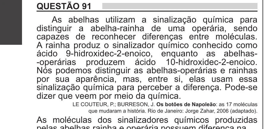 Enunciado original completo da questão 91 do ENEM 2018 - 2º Dia - Caderno 8 - Rosa – Aplicação regular, página 2.