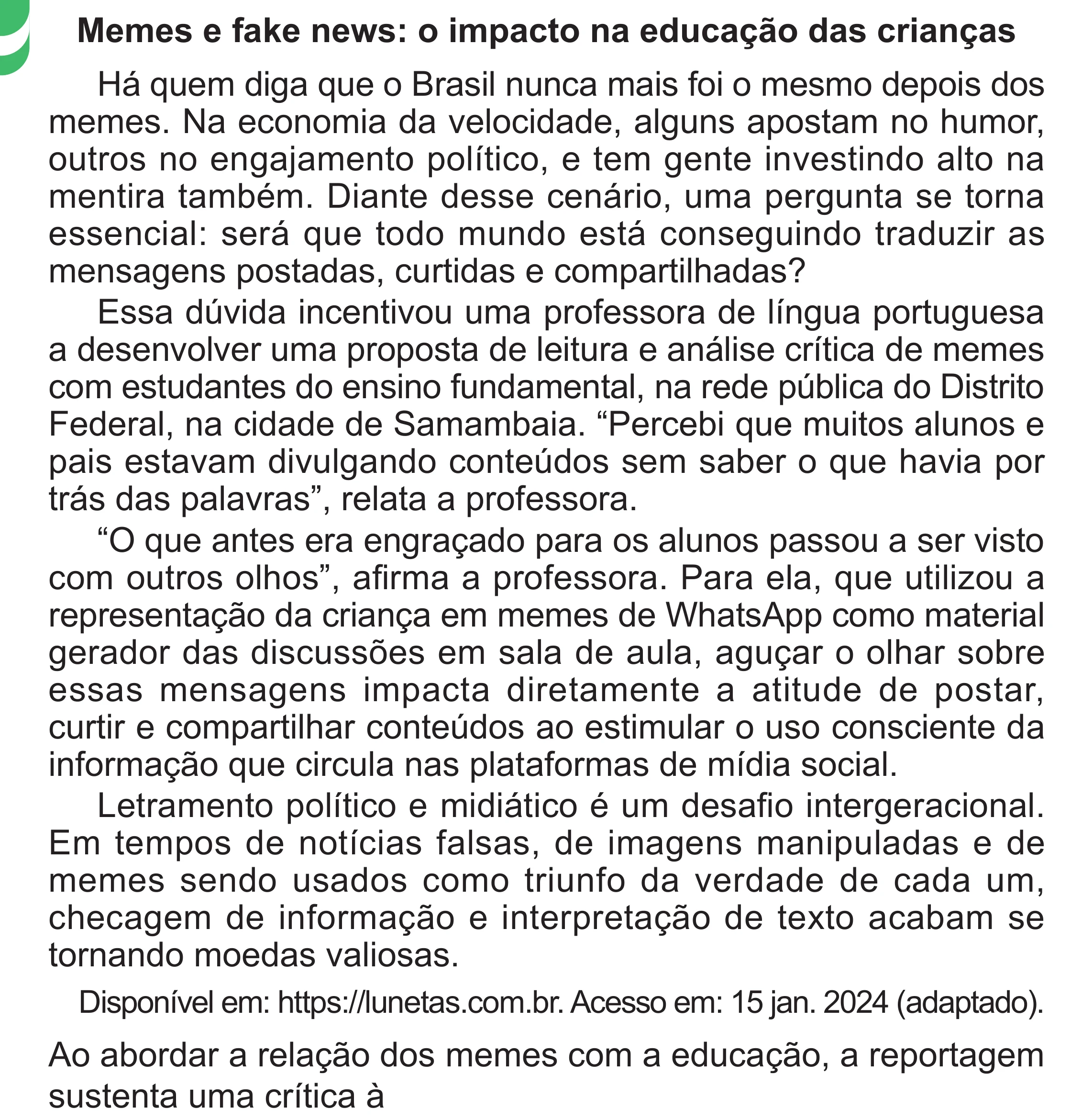 Enunciado original completo da questão 14 do ENEM 2024 - 1º Dia – Caderno 4 – Verde – Aplicação Regular - (Superampliada), página 22.