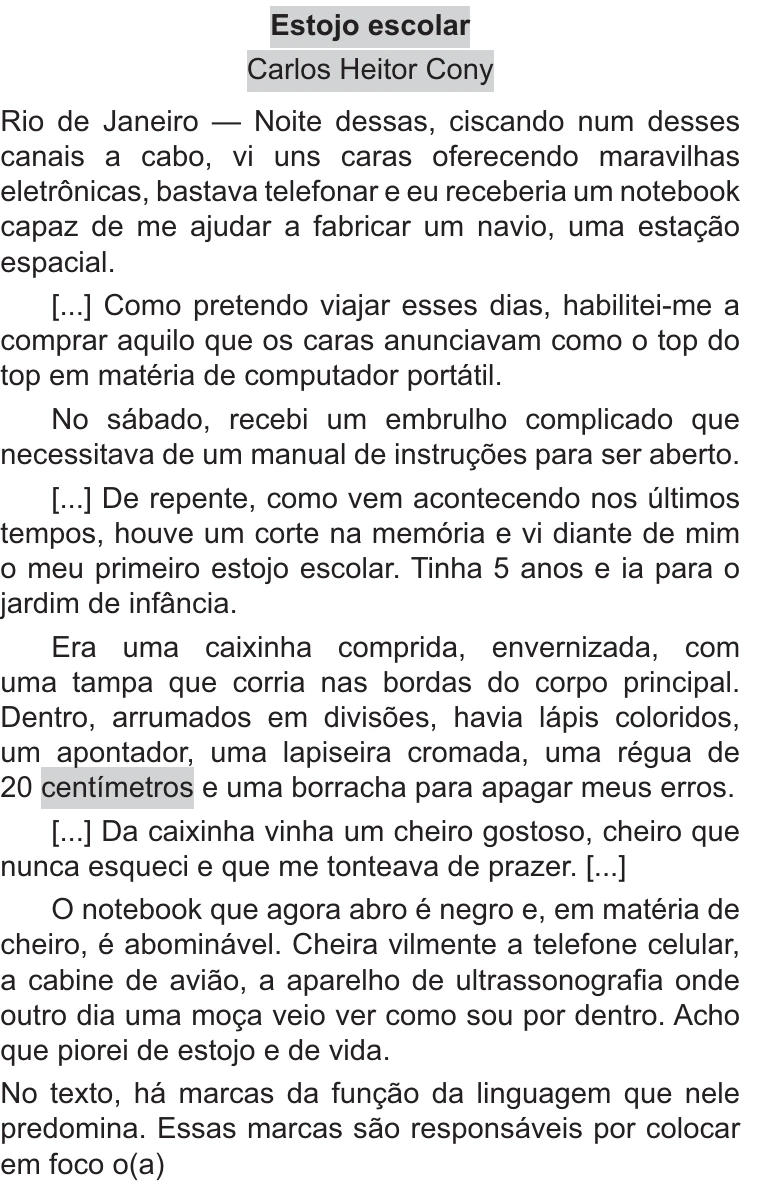 Enunciado original completo da questão 14 do ENEM 2021 - 1º Dia – Caderno 9 – Laranja (Braile e ledor) – Aplicação Regular, página 8.