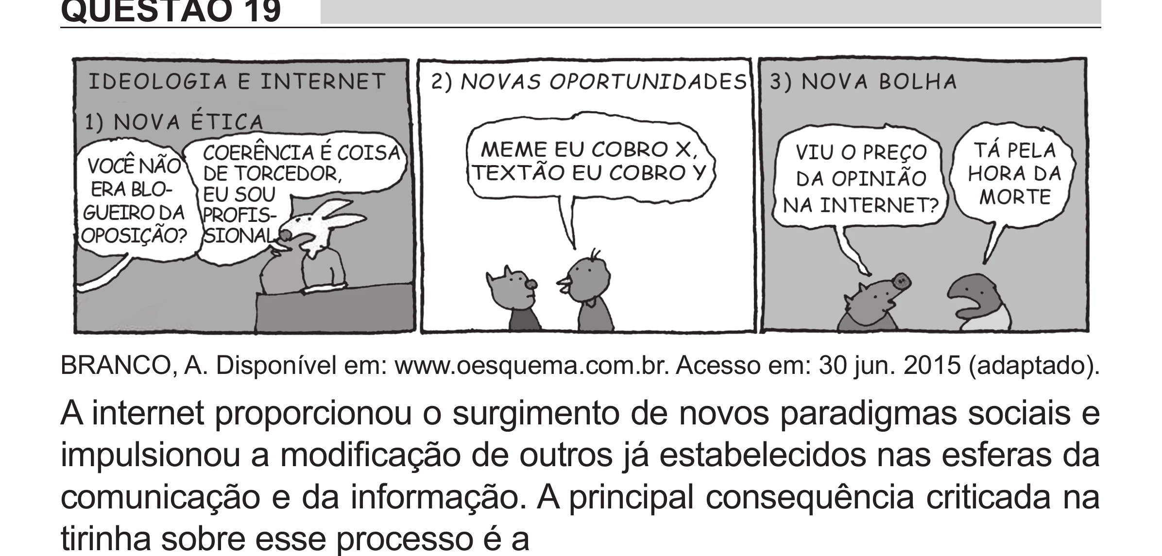 Enunciado original completo da questão 19 do ENEM 2018 - 1º Dia - Caderno 1 - Azul (Superampliada) – Aplicação regular, página 24.