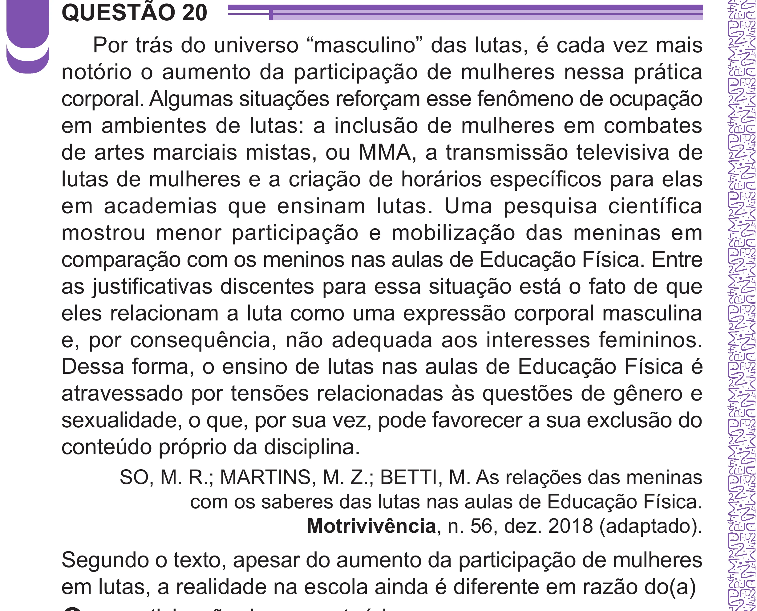 Enunciado original completo da questão 20 do ENEM 2024 - 1º Dia – Caderno 10 – Roxo (Libras) – Aplicação Regular - (Superampliada), página 28.