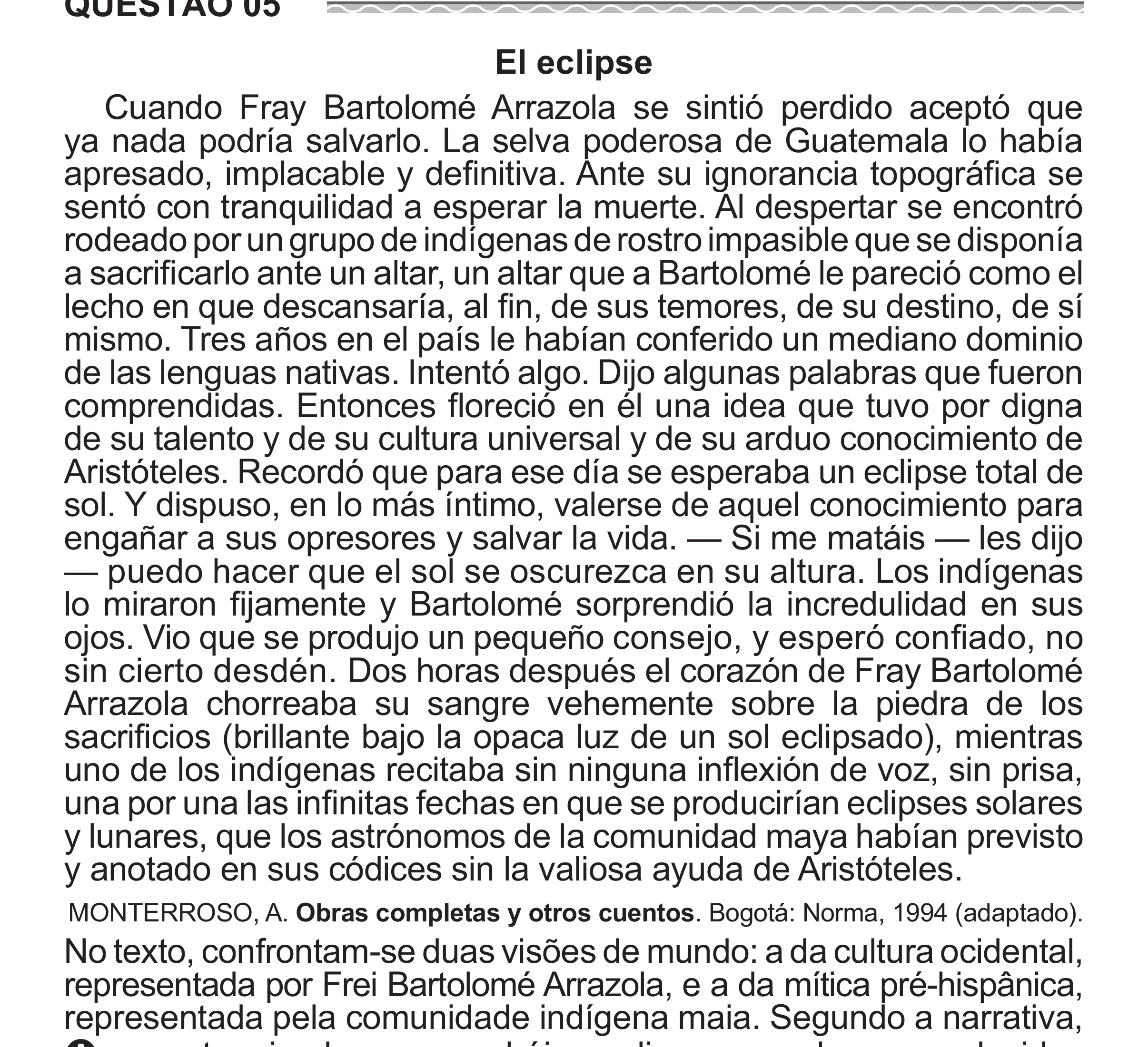 Enunciado original completo da questão 5 (espanhol) do ENEM 2017 - 1º Dia - Caderno 1 - Azul (Superampliada) – Aplicação regular, página 11.