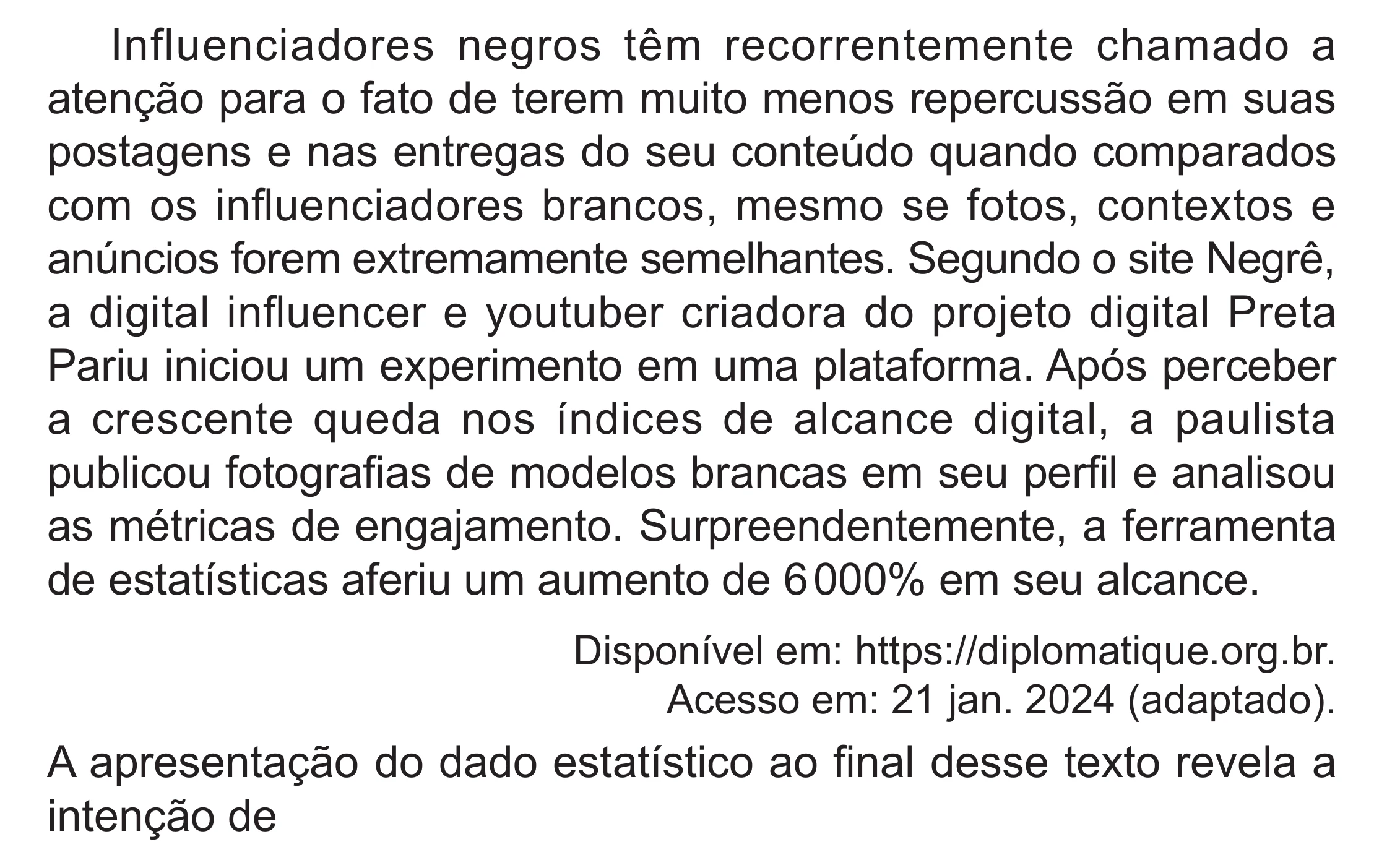 Enunciado original completo da questão 36 do ENEM 2024 - 1º Dia – Caderno 10 – Roxo (Libras) – Aplicação Regular - (Superampliada), página 47.