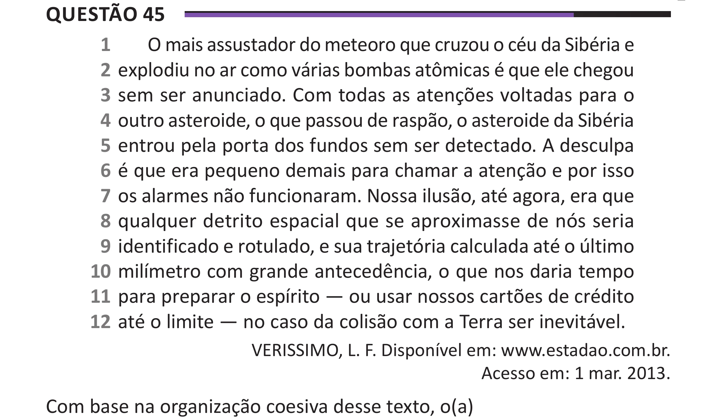 Enunciado original completo da questão 45 do ENEM 2025 - 1º Dia – Caderno 10 – Roxo (Libras) – Aplicação Regular - (Superampliada), página 51.