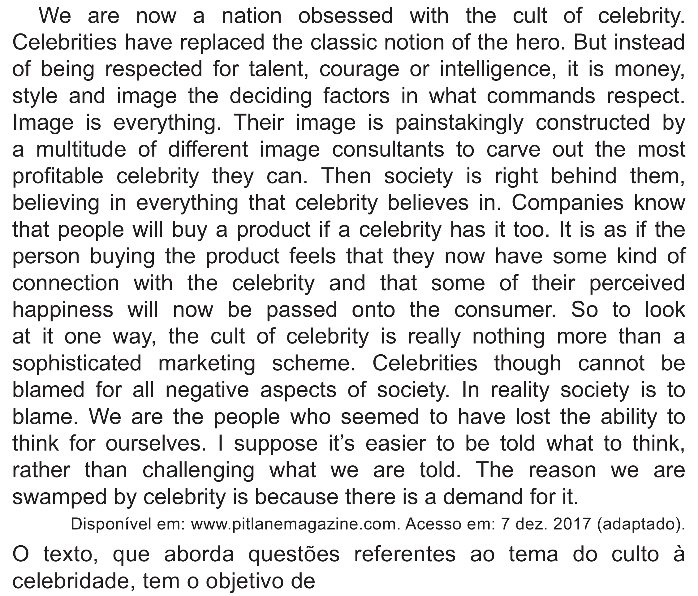 Enunciado original completo da questão 4 (inglês) do ENEM 2021 - 1º Dia – Caderno 10 – Verde (Libras – Superampliada) – Aplicação Regular, página 6.