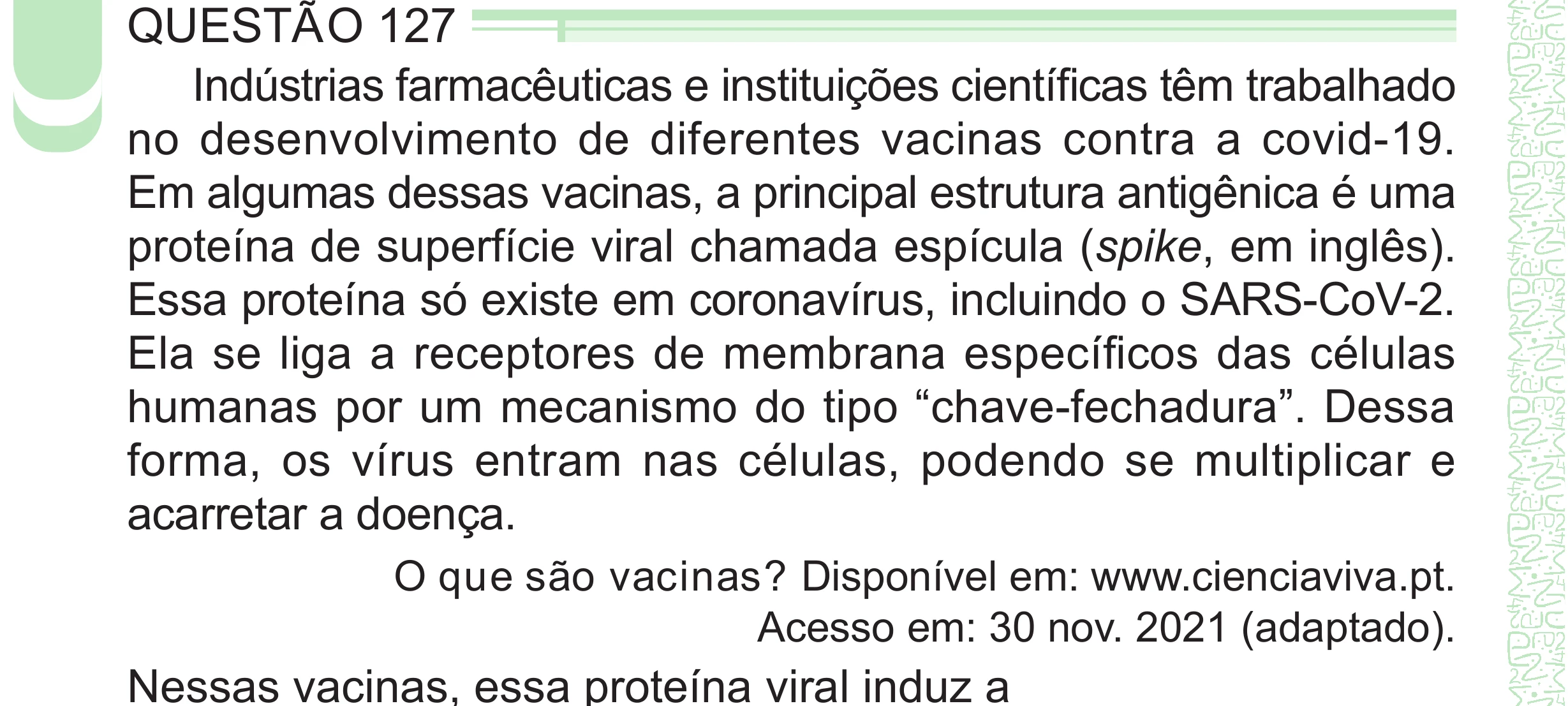 Enunciado original completo da questão 127 do ENEM 2024 - 2º Dia – Caderno 8 – Verde – Aplicação Regular - (Superampliada), página 42.