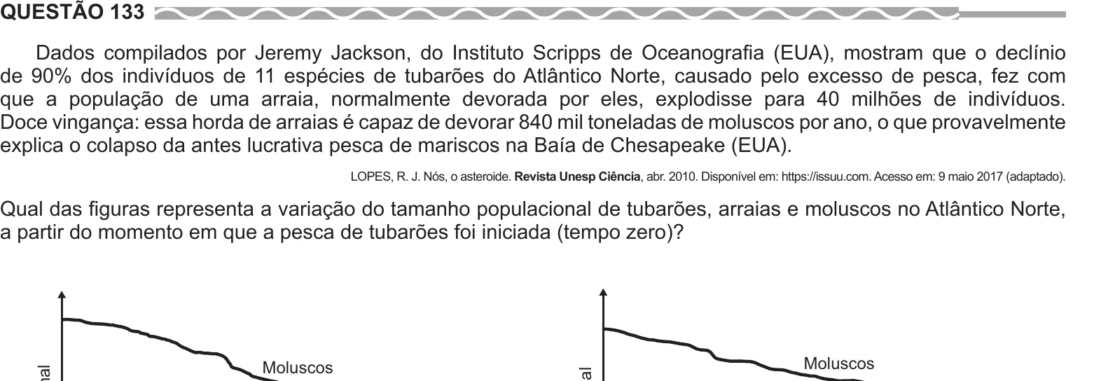 Enunciado original completo da questão 133 do ENEM 2017 - 2º Dia - Caderno 7 - Azul – Reaplicação/PPL, página 14.