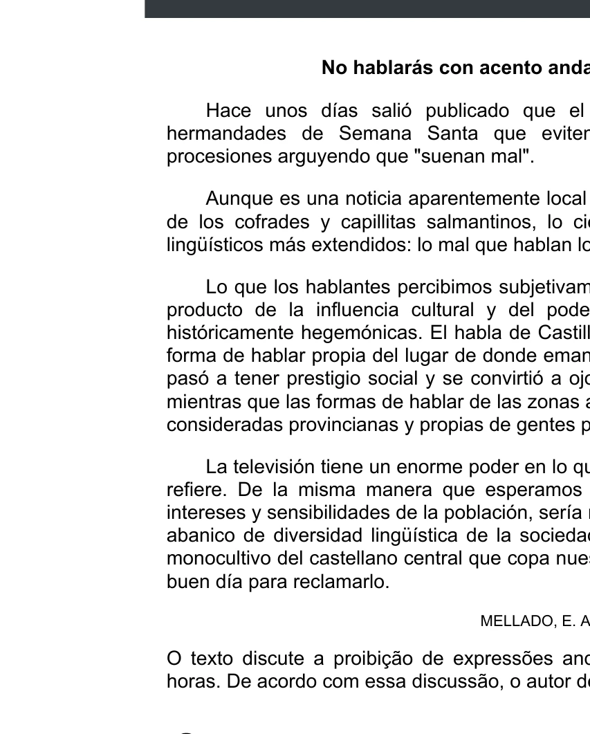 Enunciado original completo da questão 2 do ENEM 2020 - 1º Dia - Caderno 4 – Rosa – Espanhol – Aplicação digital, página 6.