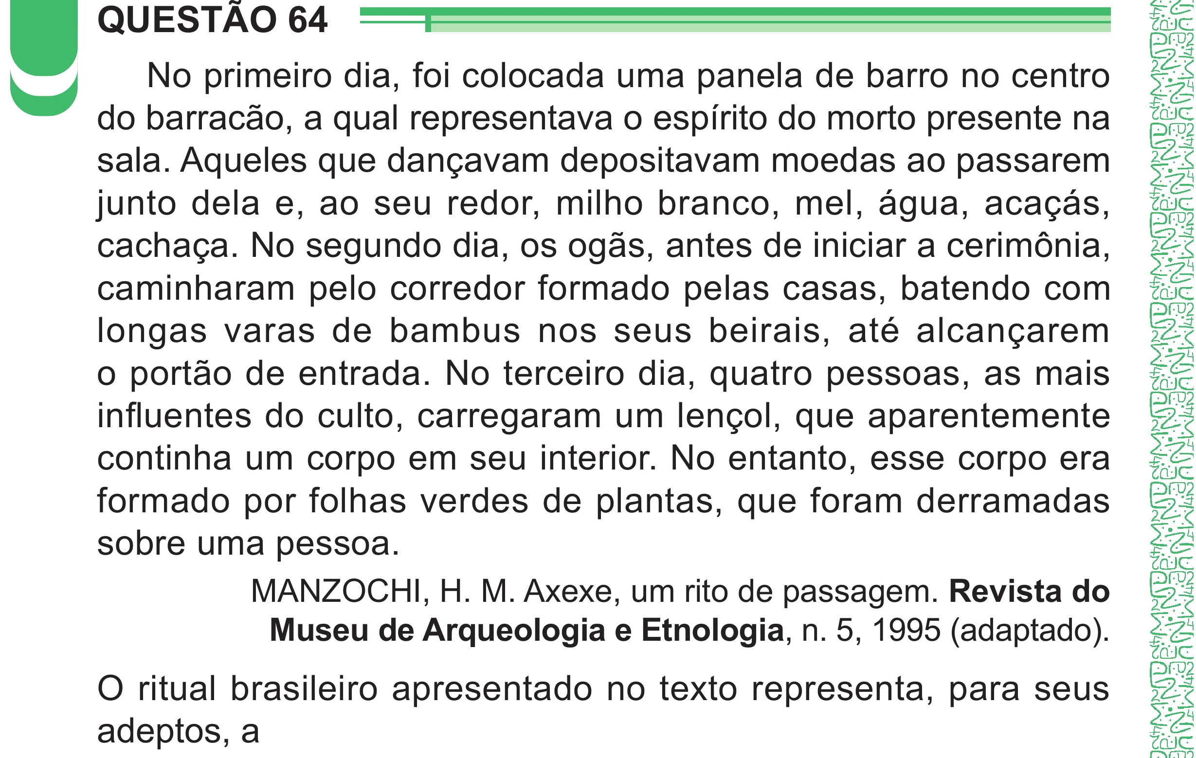 Enunciado original completo da questão 64 do ENEM 2024 - 1º Dia – Caderno 4 – Verde – Aplicação Regular - (Superampliada), página 74.