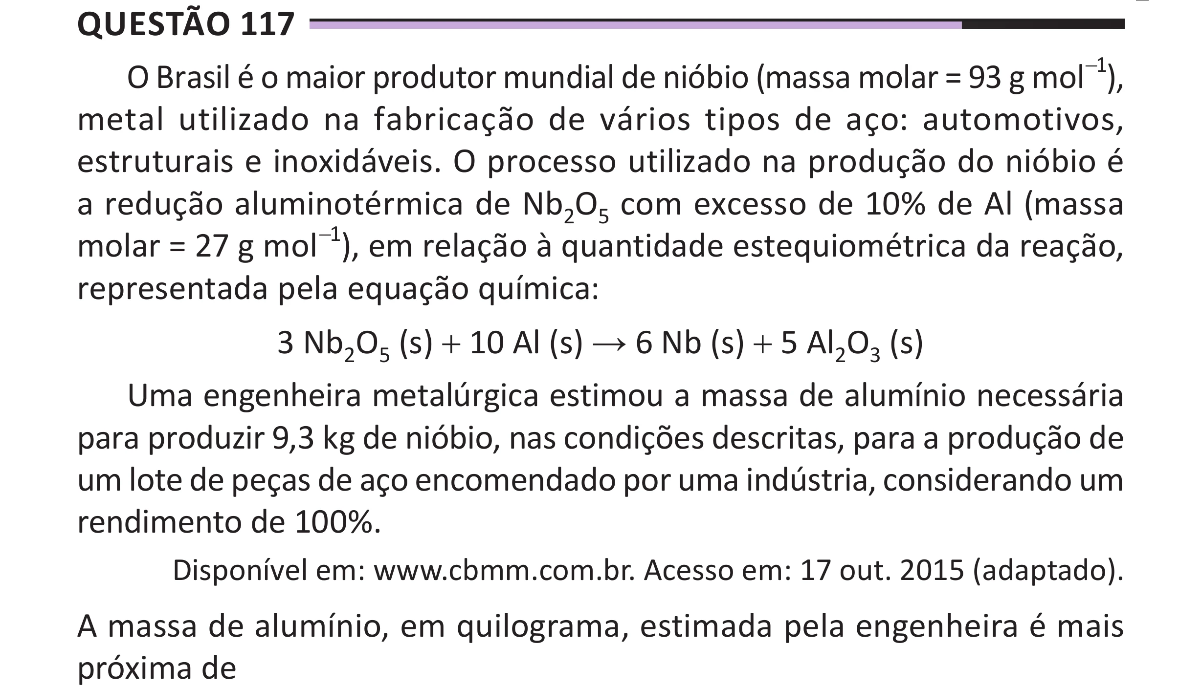 Enunciado original completo da questão 117 do ENEM 2025 - 2º Dia – Caderno 12 – Roxo (Libras) – Aplicação Regular - (Superampliada), página 29.