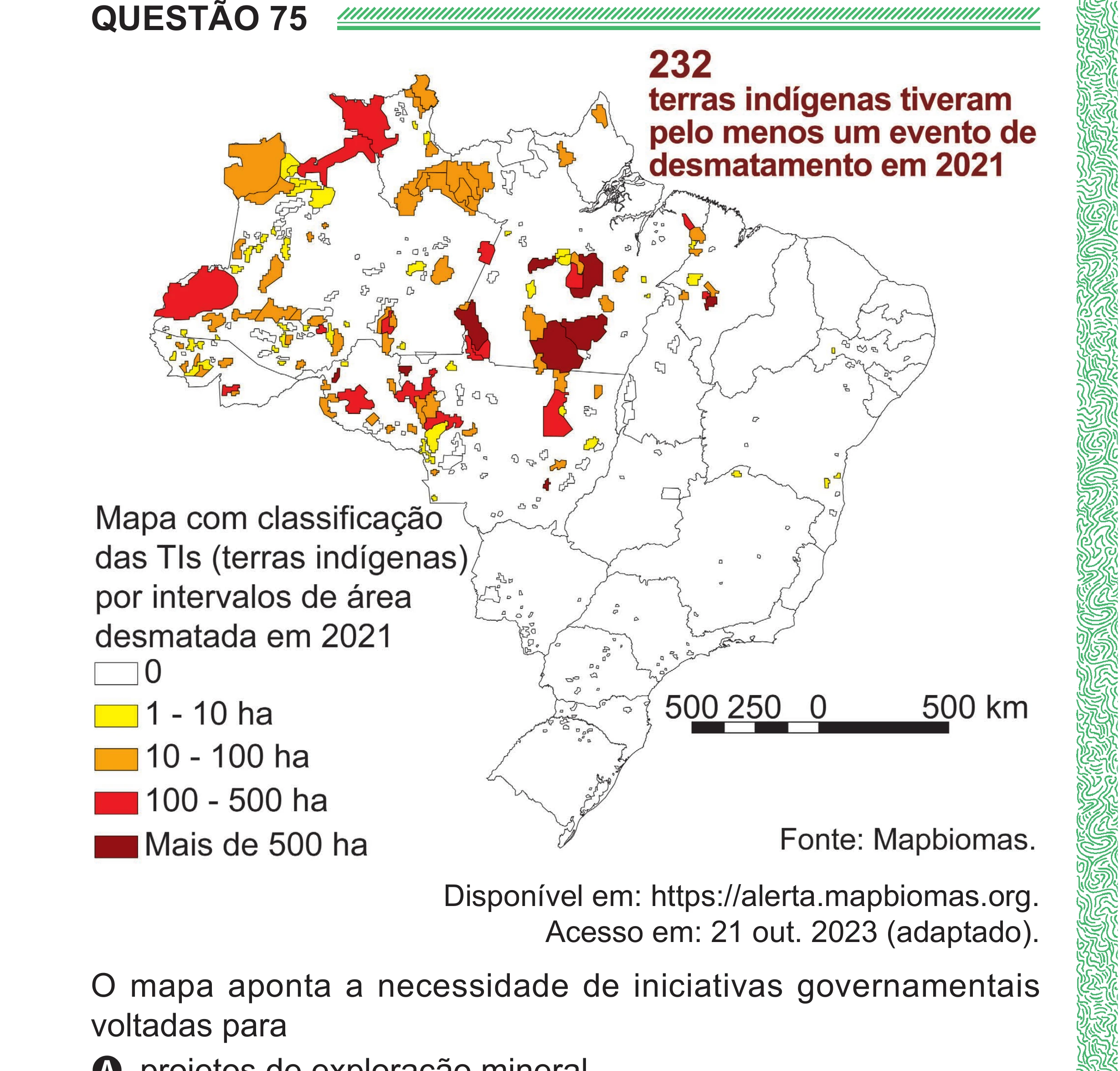 Enunciado original completo da questão 75 do ENEM 2024 - 1º Dia – Caderno 4 – Verde (Superampliada) – Reaplicação/PPL, página 80.