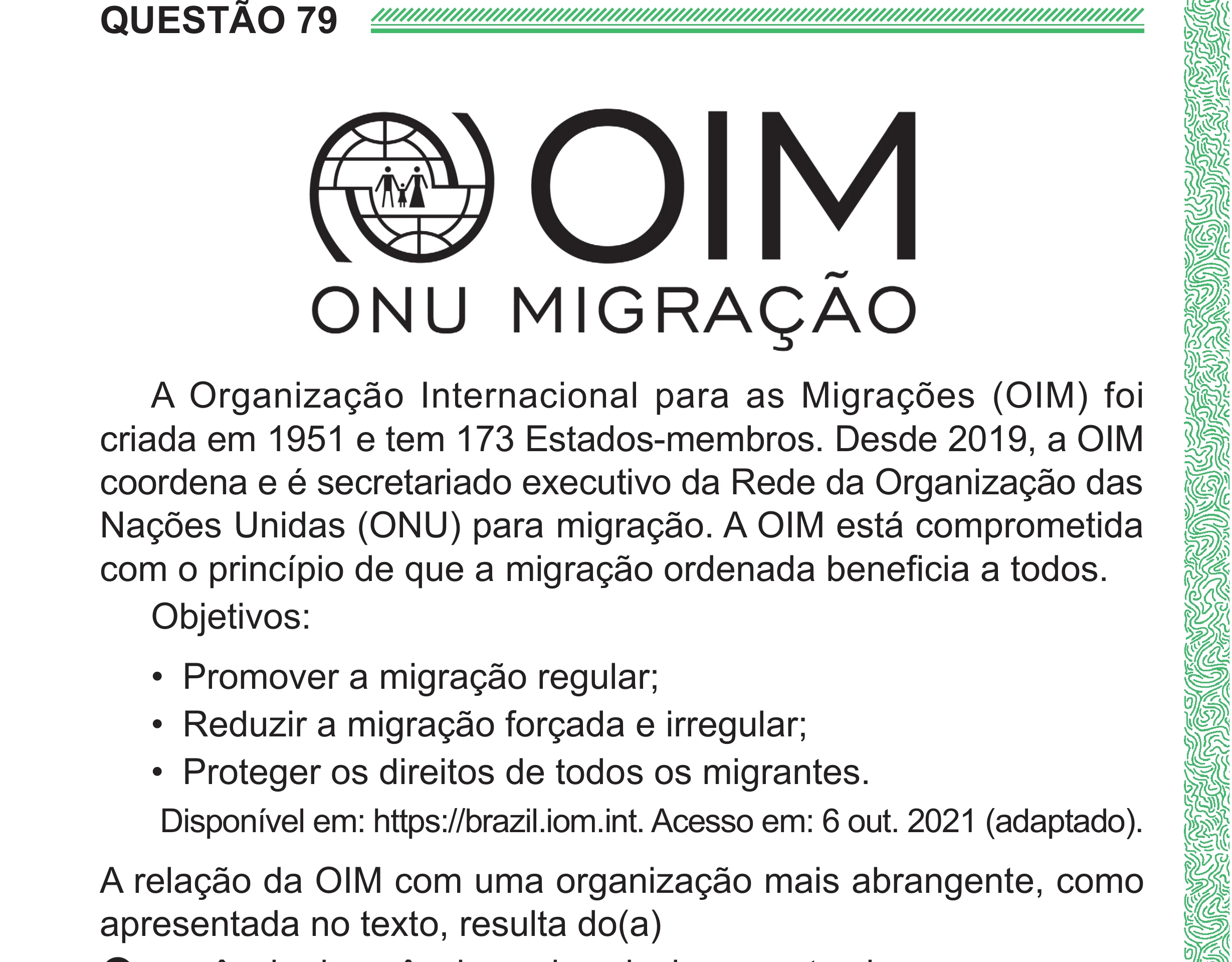 Enunciado original completo da questão 79 do ENEM 2024 - 1º Dia – Caderno 4 – Verde (Superampliada) – Reaplicação/PPL, página 84.