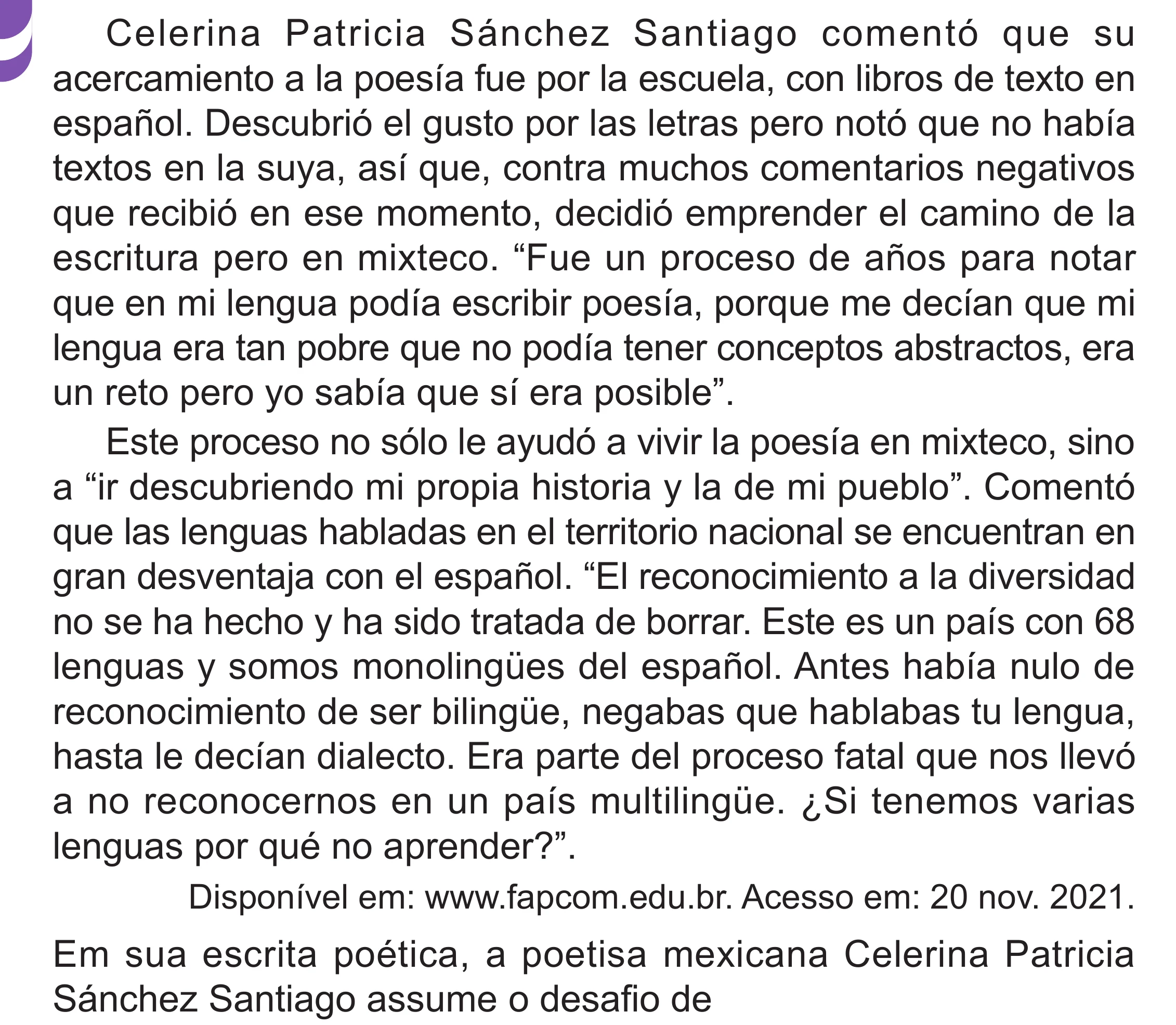 Enunciado original completo da questão 5 (espanhol) do ENEM 2024 - 1º Dia – Caderno 10 – Roxo (Libras) – Aplicação Regular - (Superampliada), página 12.