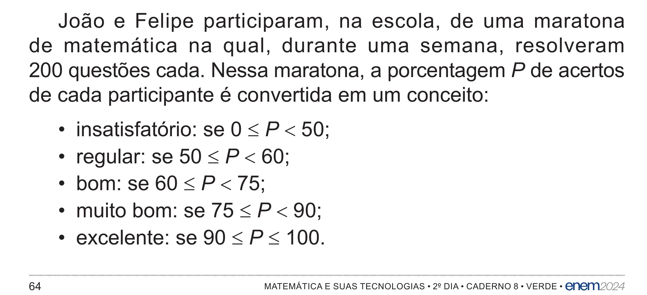 Enunciado original completo da questão 152 do ENEM 2024 - 2º Dia – Caderno 8 – Verde – Aplicação Regular - (Superampliada), página 64.
