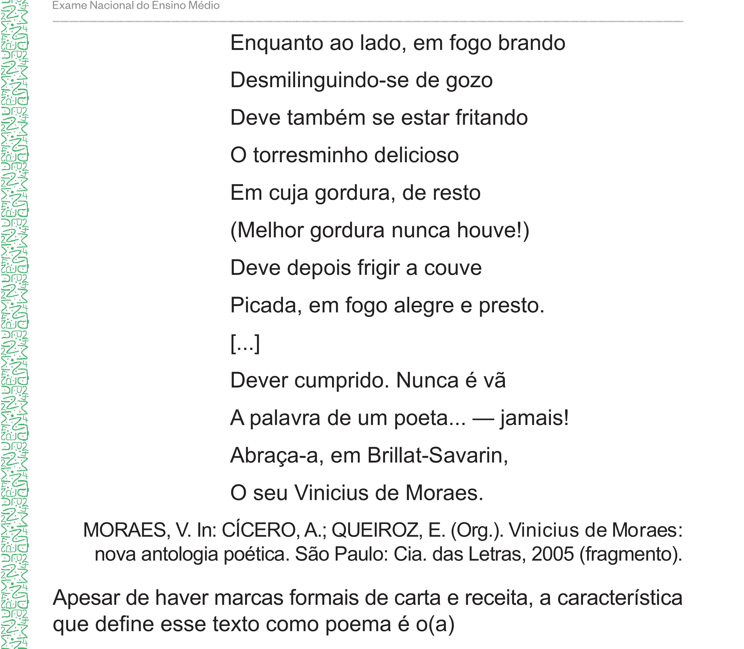 Enunciado original completo da questão 11 do ENEM 2024 - 1º Dia – Caderno 4 – Verde – Aplicação Regular - (Superampliada), página 19.