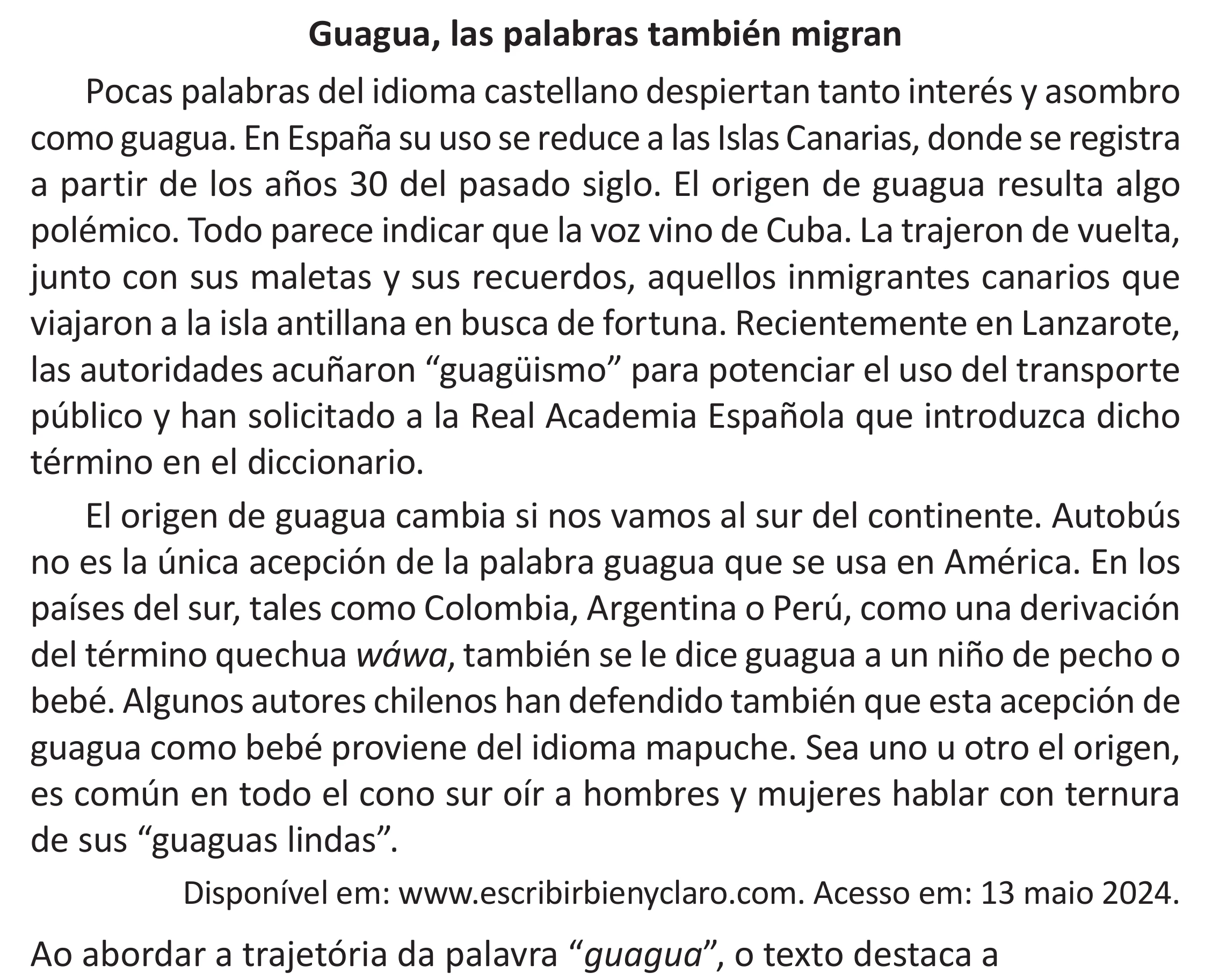 Enunciado original completo da questão 4 (espanhol) do ENEM 2025 - 1º Dia – Caderno 9 – Laranja (Braile e ledor) – Aplicação Regular - (Superampliada), página 11.