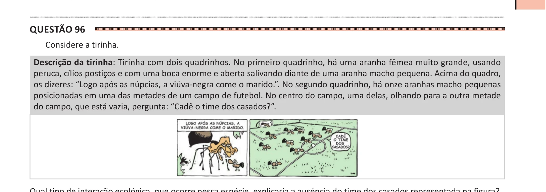 Enunciado original completo da questão 96 do ENEM 2025 - 2º Dia – Caderno 11 – Laranja (Braile e ledor) – Reaplicação - (Ledor), página 3.